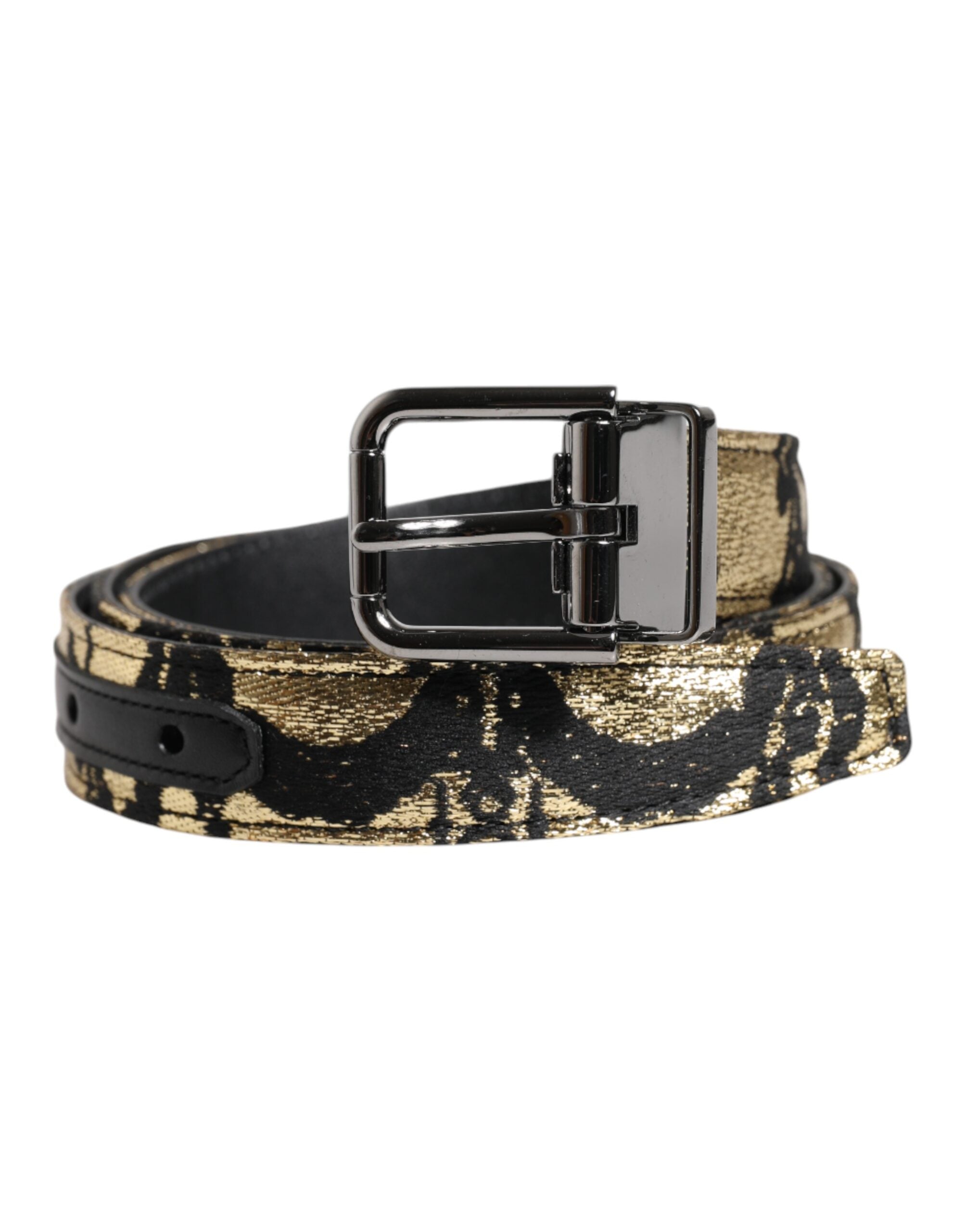 Dolce & Gabbana Multicolor Jacquard Leather Metal Buckle Men's Belt