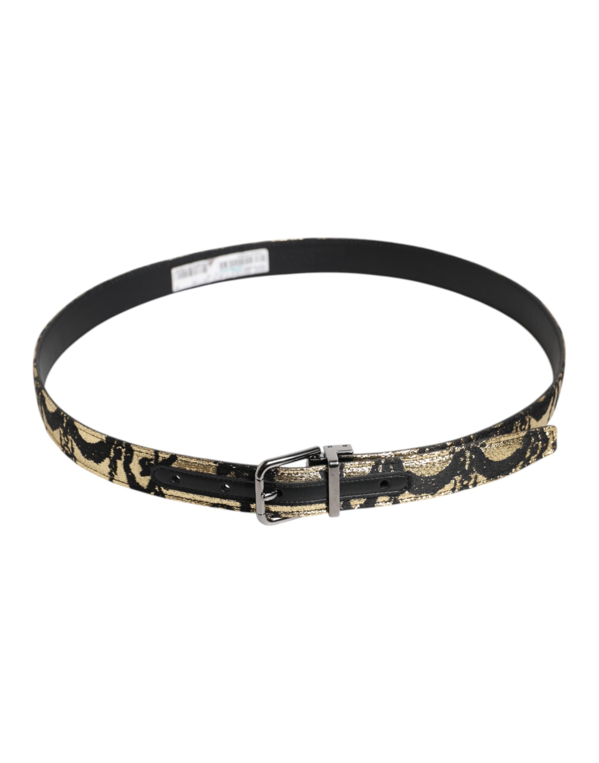 Dolce & Gabbana Multicolor Jacquard Leather Metal Buckle Men's Belt