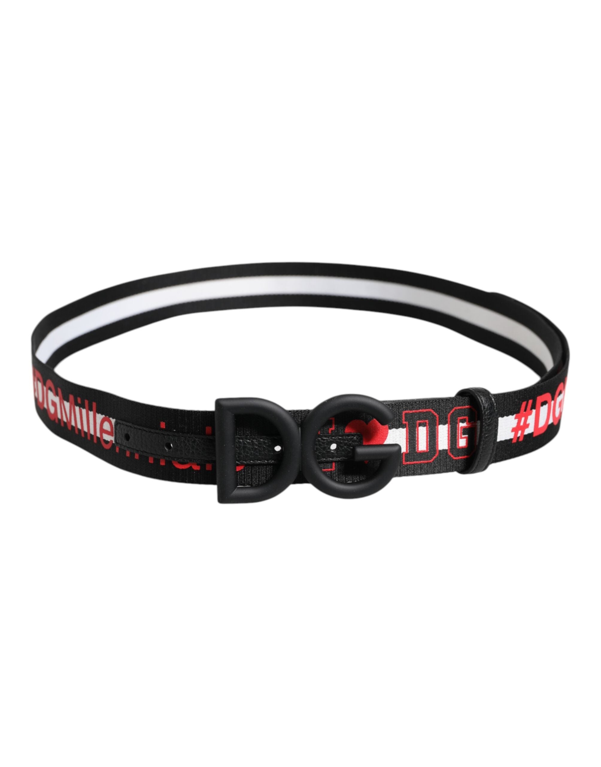 Dolce & Gabbana Black Polyester Logo Print DG Buckle Men's Belt