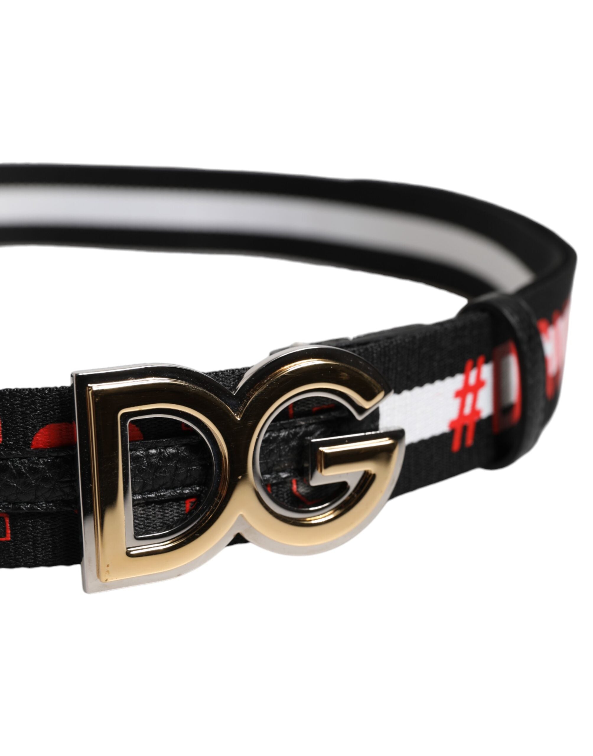 Dolce & Gabbana Black Cotton Logo Print DG Buckle Men's Belt