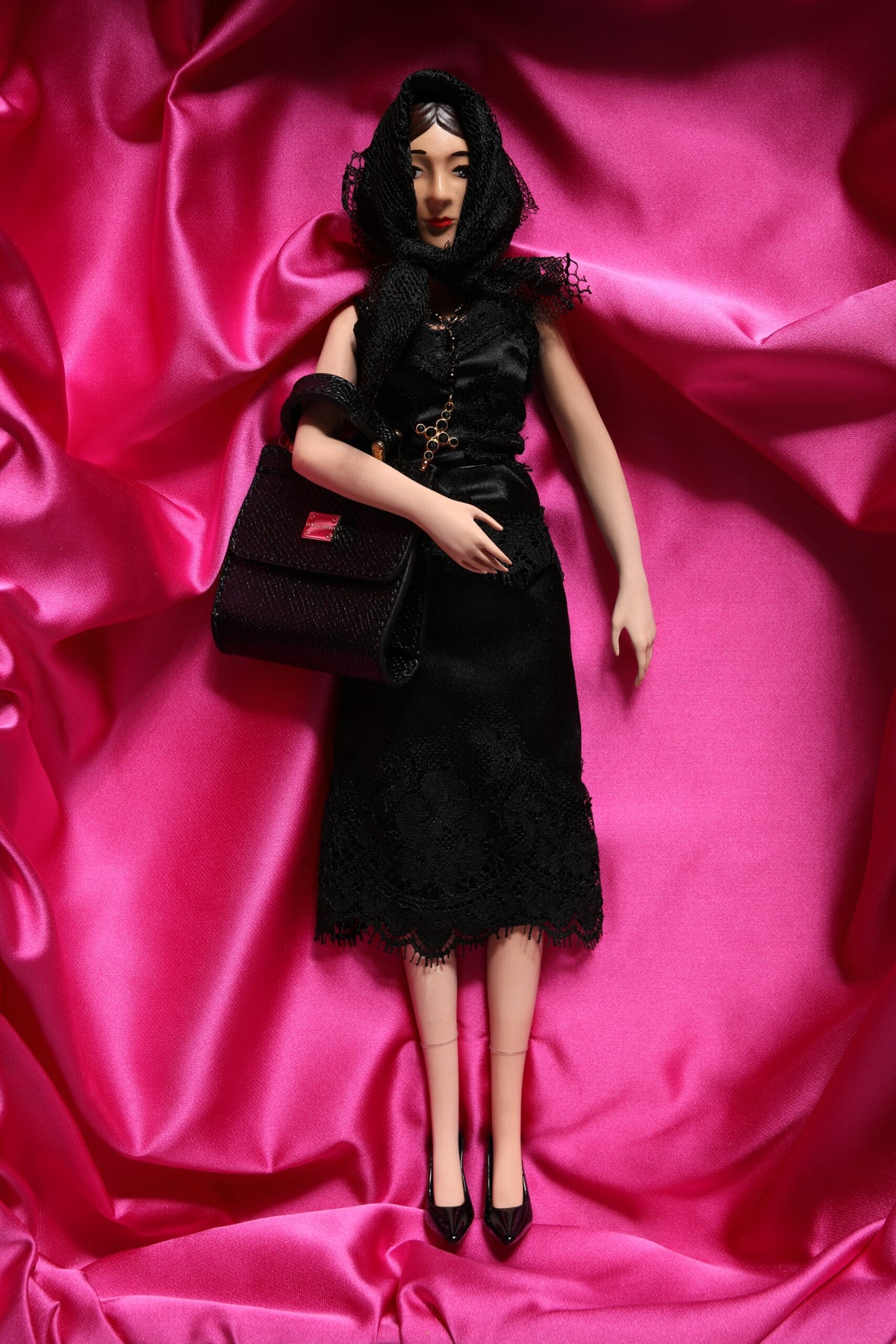 Dolce & Gabbana Black Dress Ceramic Porcelain Fashion Leather Sicily Women's Dolls