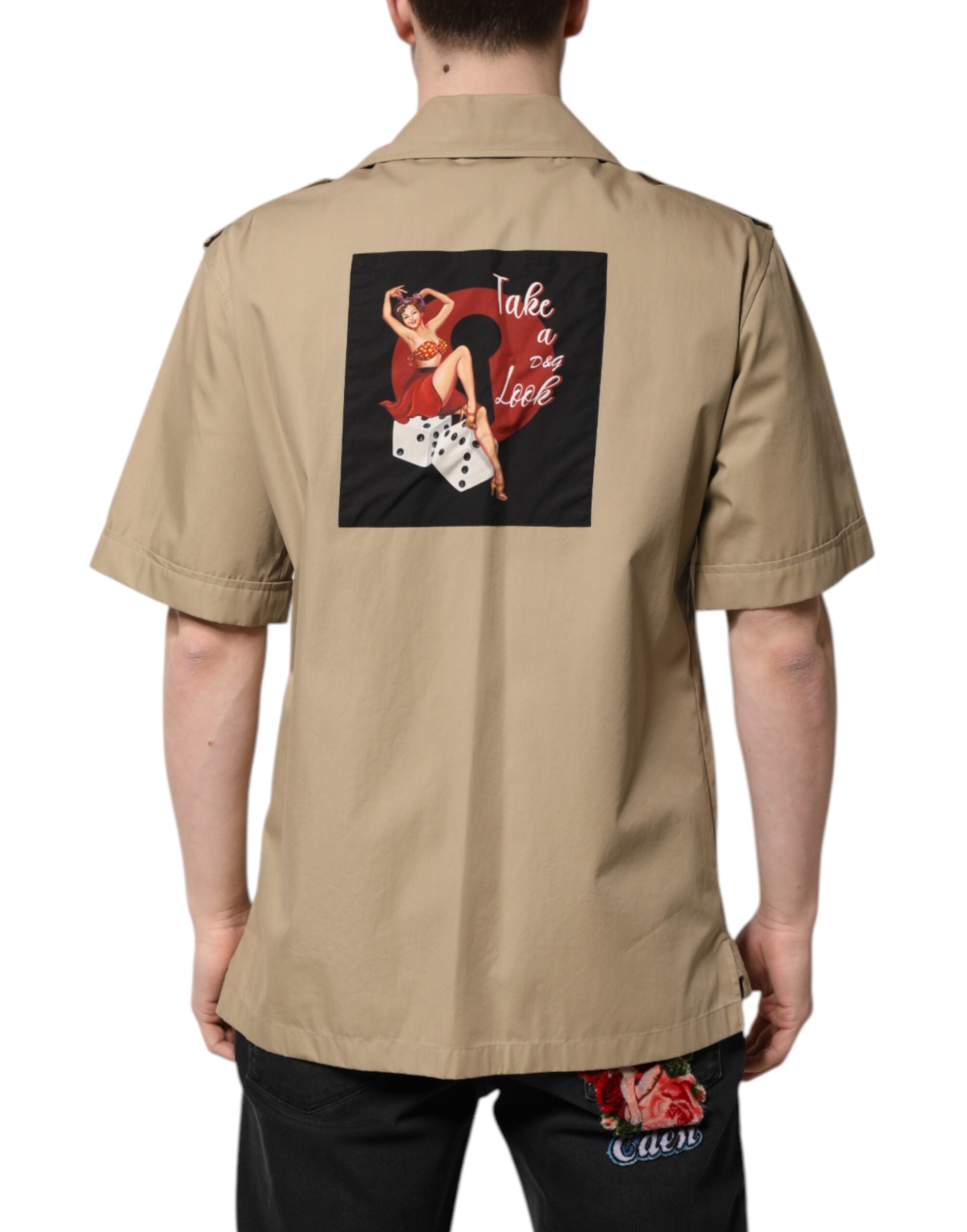 Dolce & Gabbana Brown Graphic Print Short Sleeves Men's Shirt