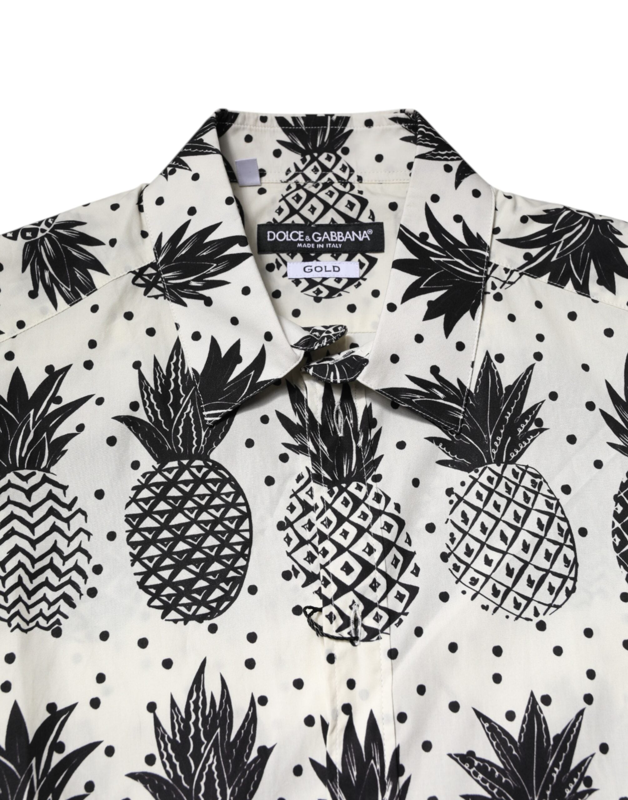 Dolce & Gabbana White Pineapple Print Long Sleeve GOLD Men's Shirt