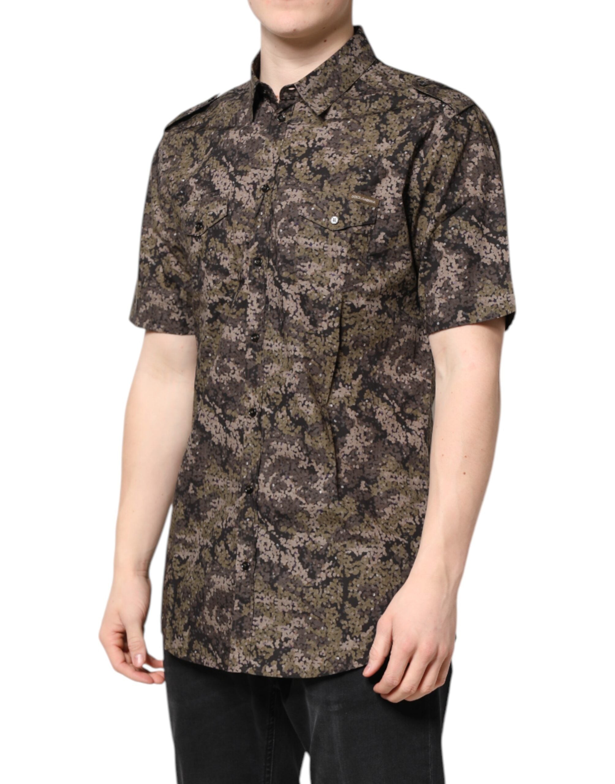 Dolce & Gabbana Multicolor Camouflage Button Down GOLD Men's Shirt