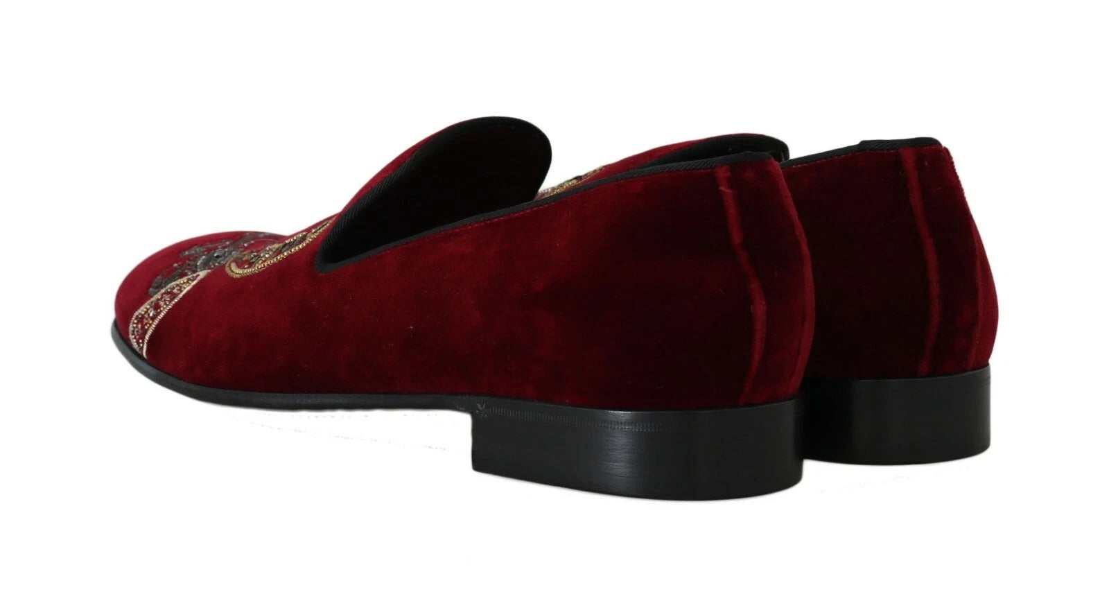 Dolce & Gabbana Bordeaux Velvet Loafers Gun Horseshoe Men's Shoes