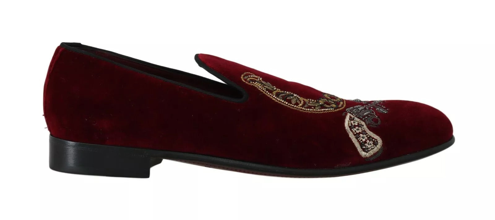 Dolce & Gabbana Bordeaux Velvet Loafers Gun Horseshoe Men's Shoes