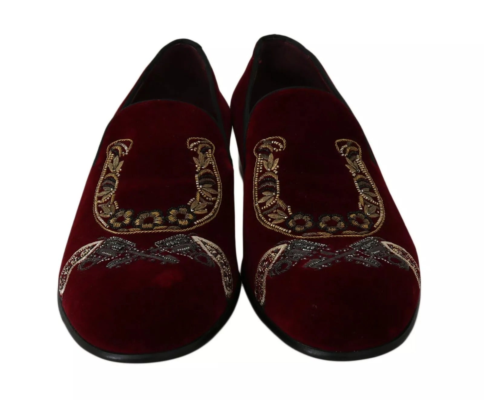 Dolce & Gabbana Bordeaux Velvet Loafers Gun Horseshoe Men's Shoes