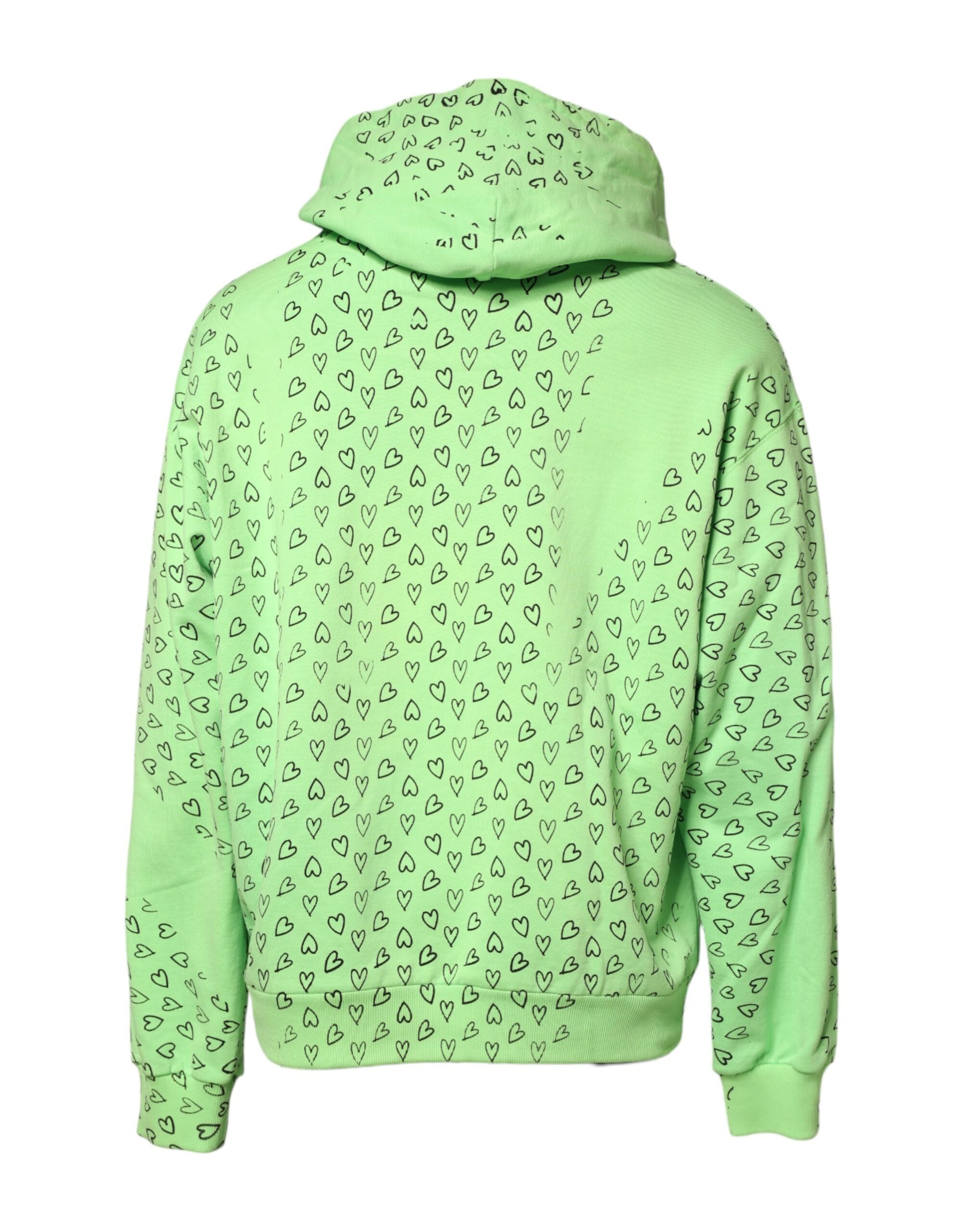 Dolce & Gabbana Green Cotton Logo Heart Print Hooded Men's Sweater (Pre-Owned)
