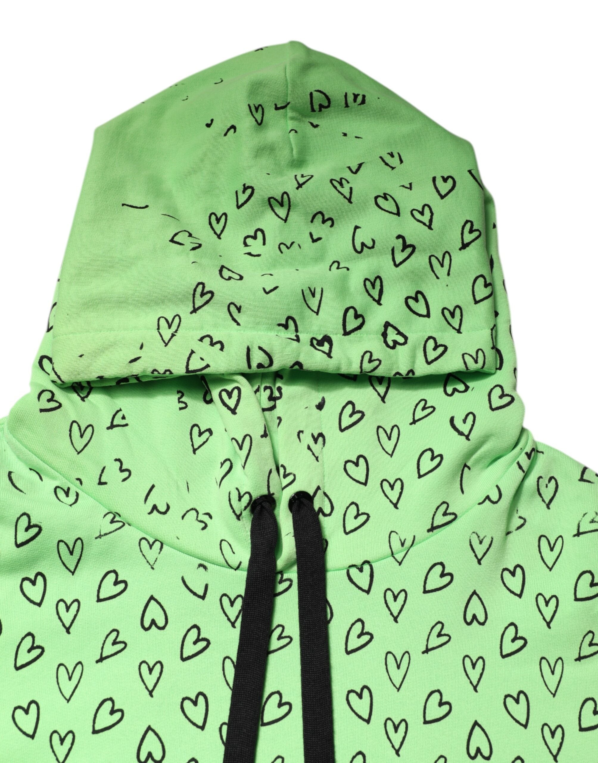 Dolce & Gabbana Green Cotton Logo Heart Print Hooded Men's Sweater (Pre-Owned)