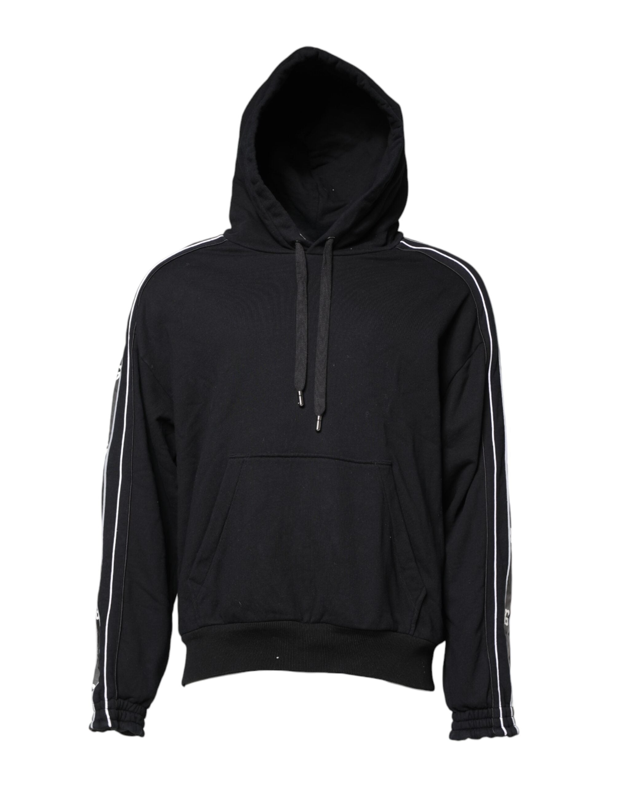 Dolce & Gabbana Black Cotton Logo Hooded Sweatshirt Men's Sweater