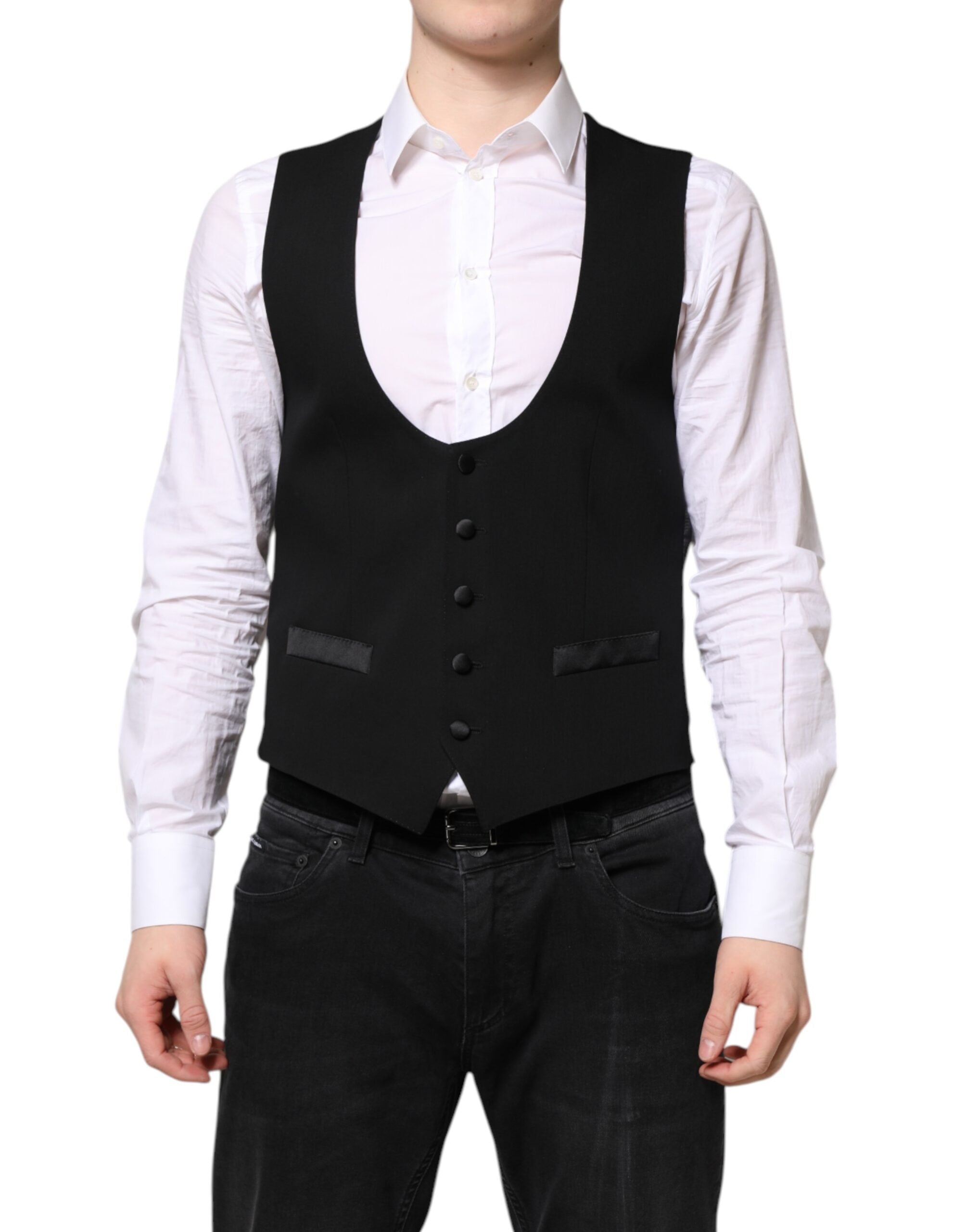 Dolce & Gabbana Black Wool Waistcoat Dress Formal Men's Vest