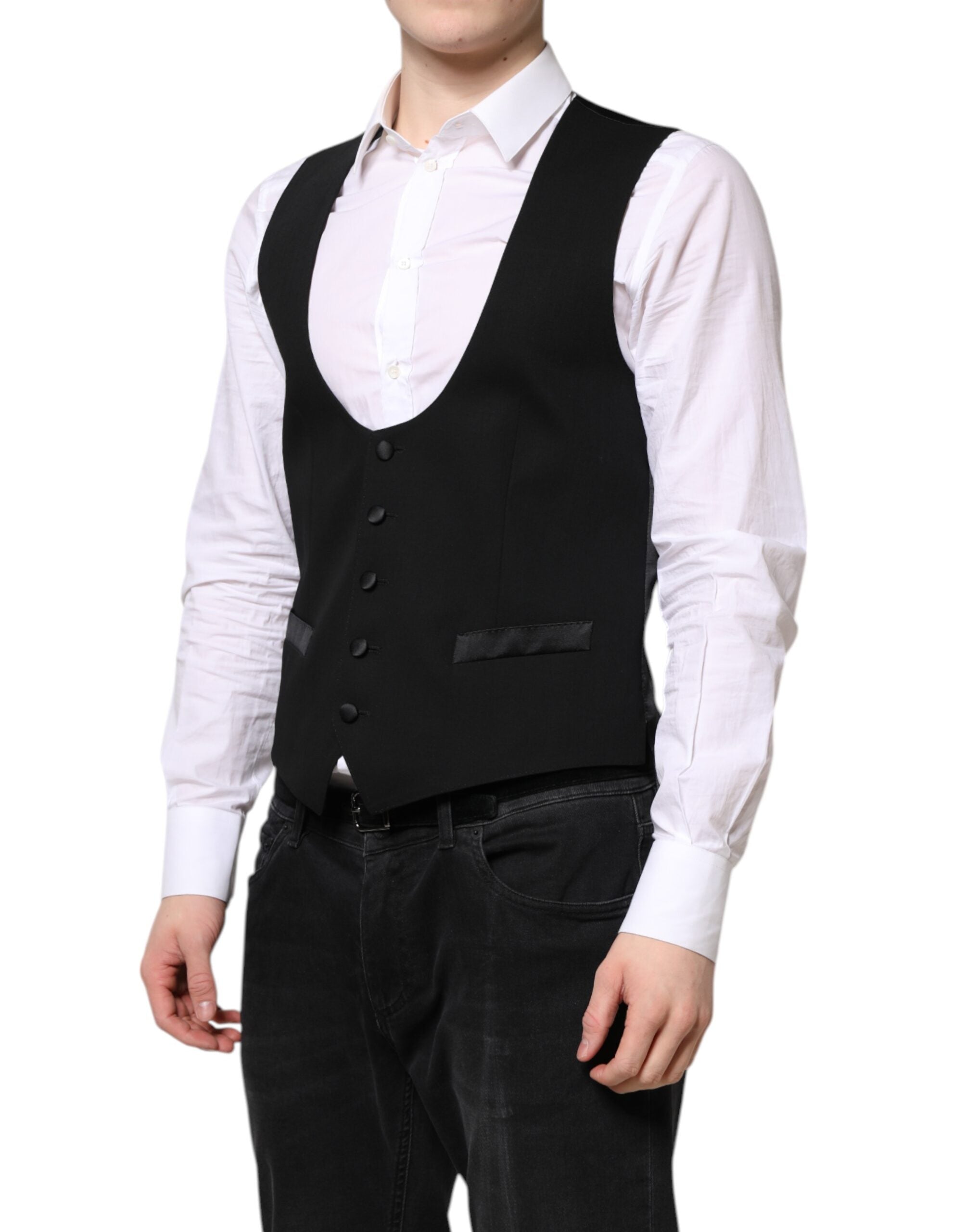 Dolce & Gabbana Black Wool Waistcoat Dress Formal Men's Vest