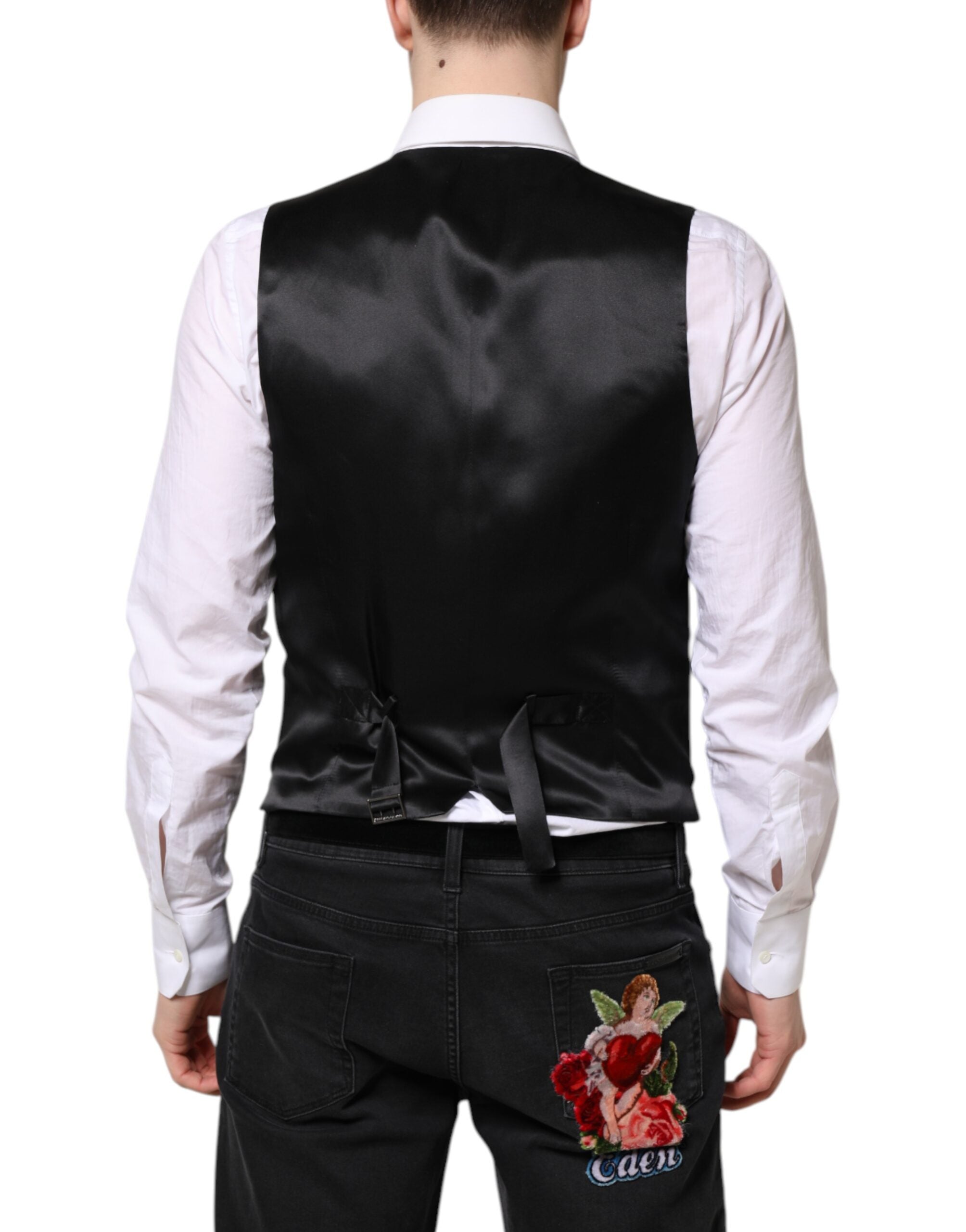 Dolce & Gabbana Black Wool Waistcoat Dress Formal Men's Vest