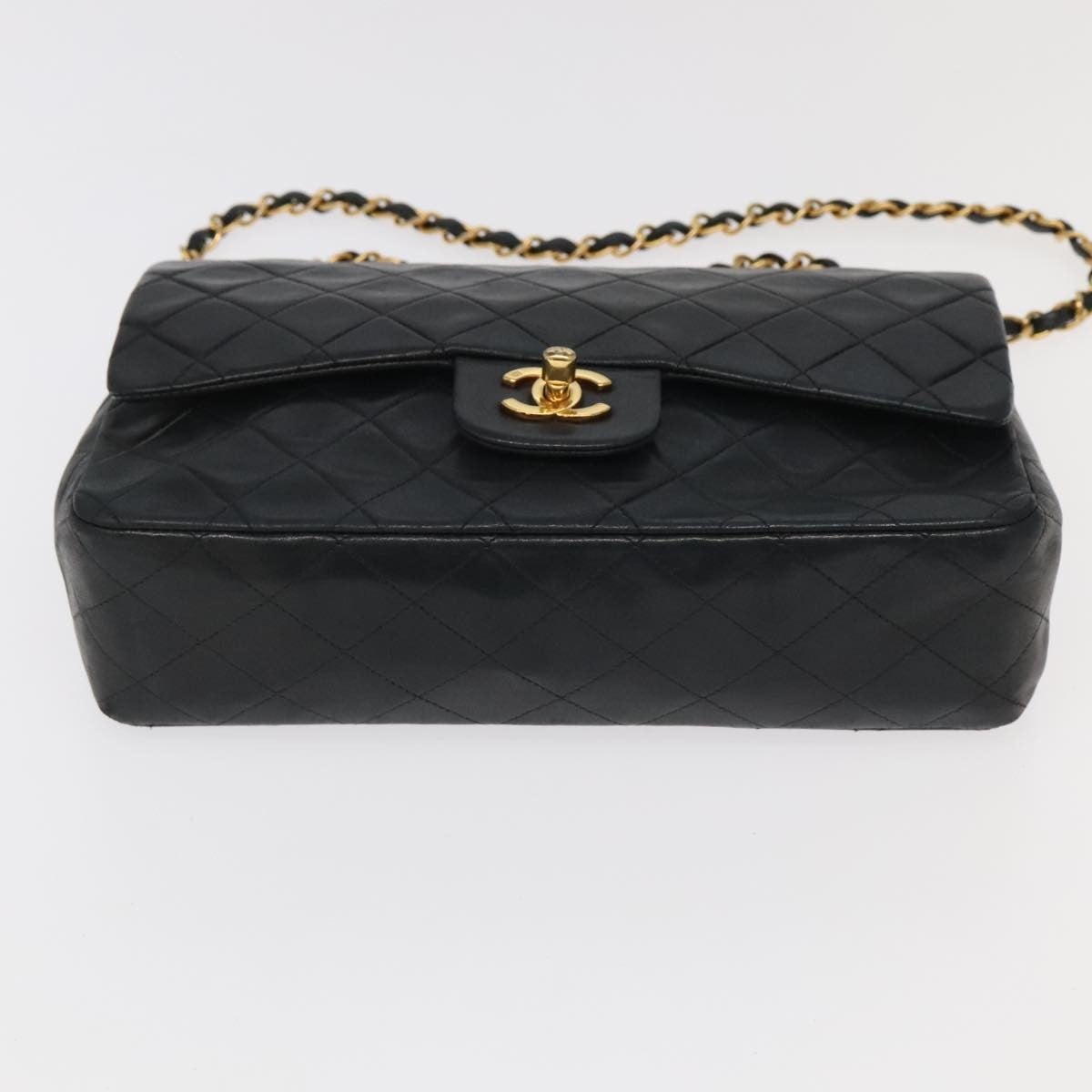Chanel Vintage Classic Double Flap Quilted Lambskin Black Leather Shoulder Bag Bag (Pre-Owned)