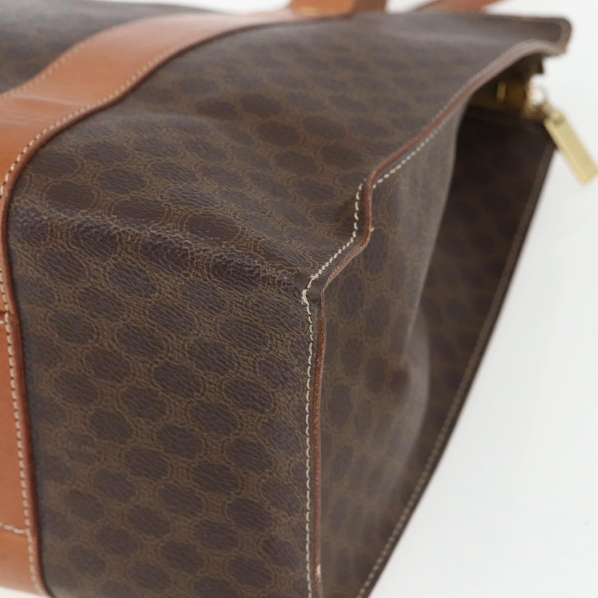 Celine Vintage Macadam Shopper Tote Canvas And Leather Brown Canvas Tote Bag Bag (Pre-Owned)