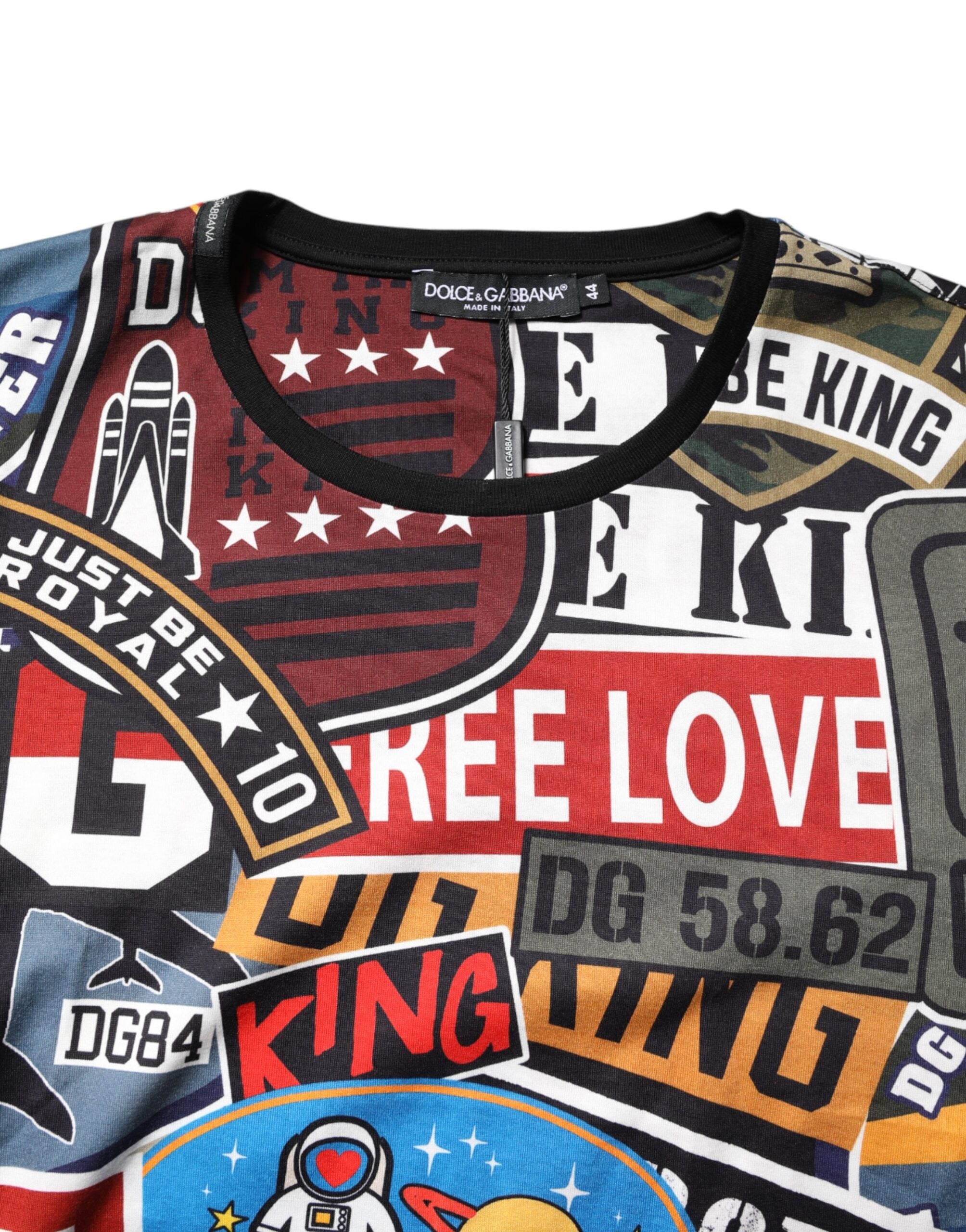 Dolce & Gabbana Multicolor Patchwork Cotton Crew Neck Men's T-shirt