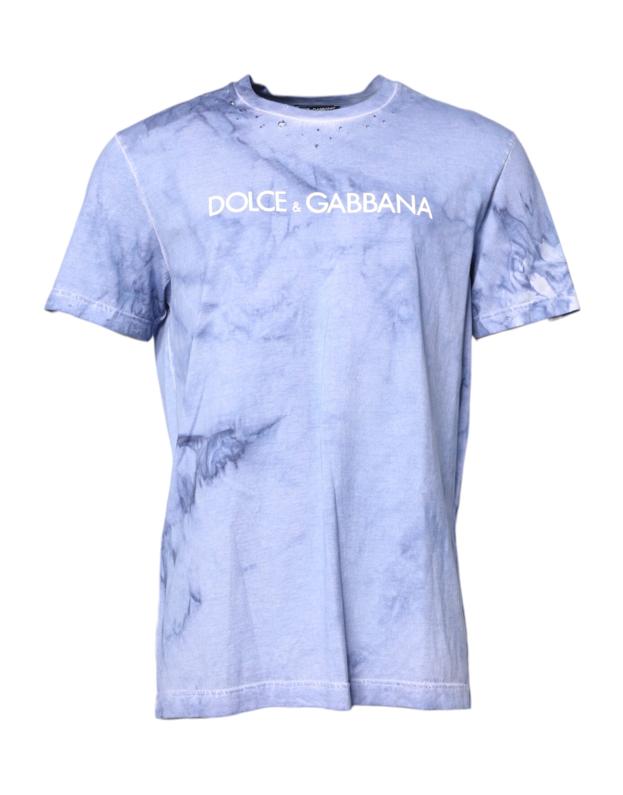 Dolce & Gabbana Blue Cotton Logo Print Crew Neck Men's T-shirt (Pre-Owned)