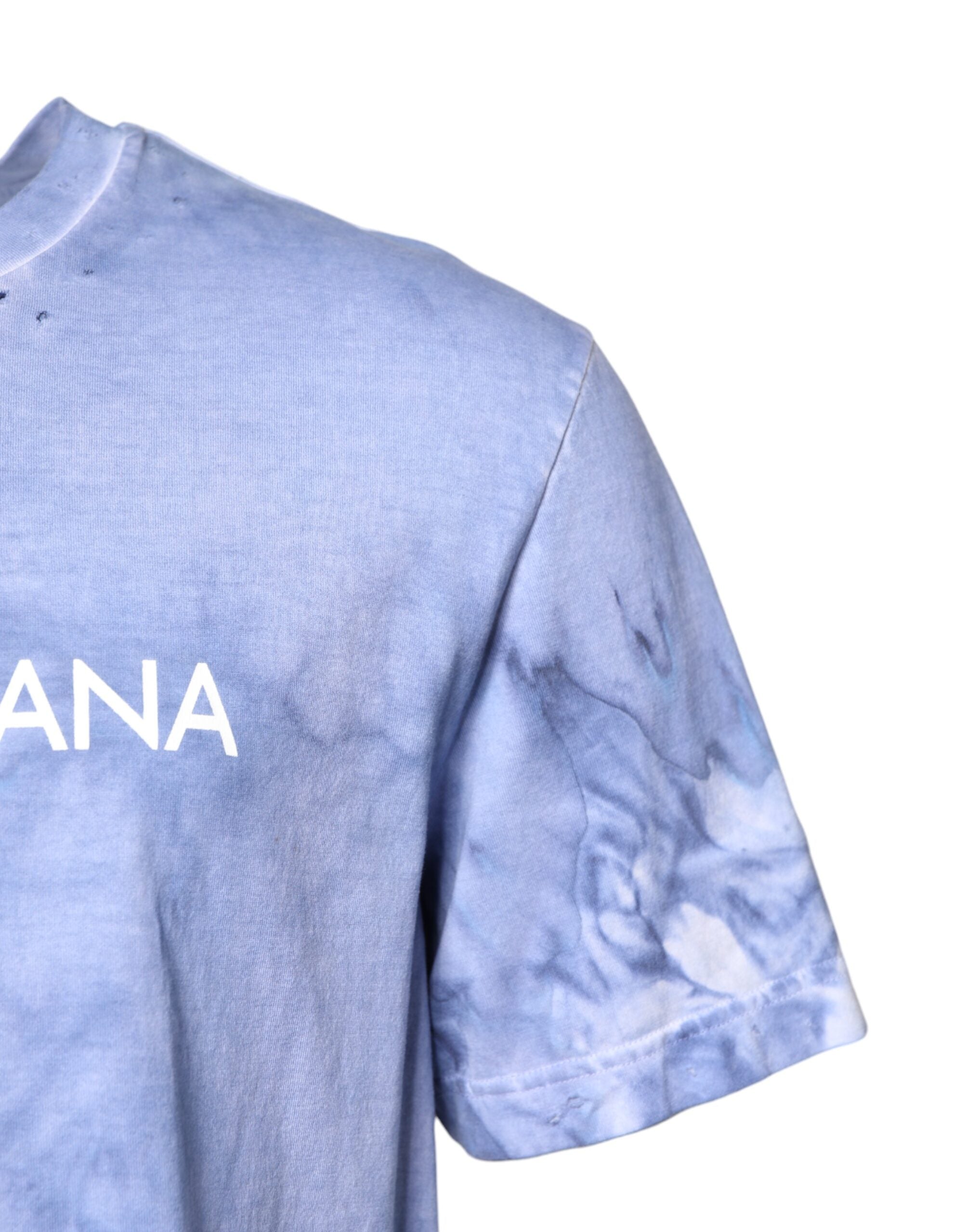 Dolce & Gabbana Blue Cotton Logo Print Crew Neck Men's T-shirt (Pre-Owned)