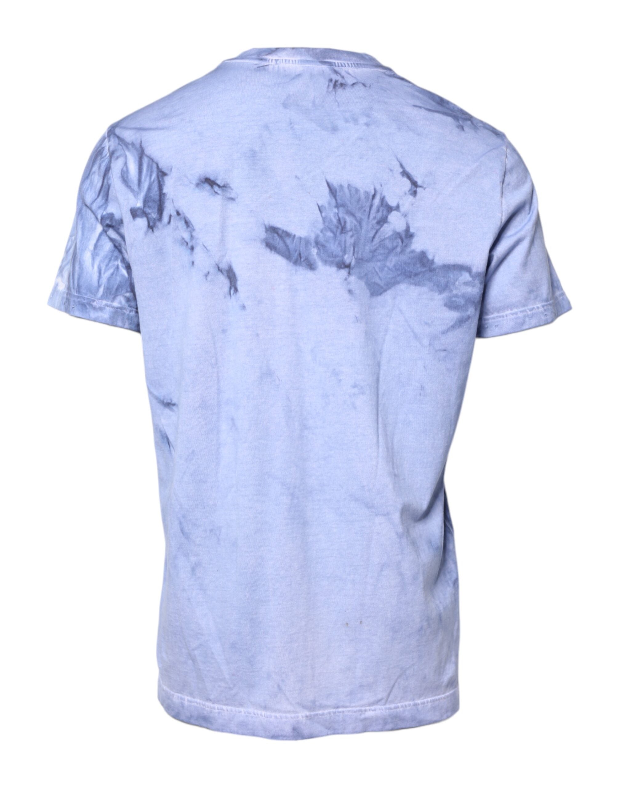 Dolce & Gabbana Blue Cotton Logo Print Crew Neck Men's T-shirt (Pre-Owned)