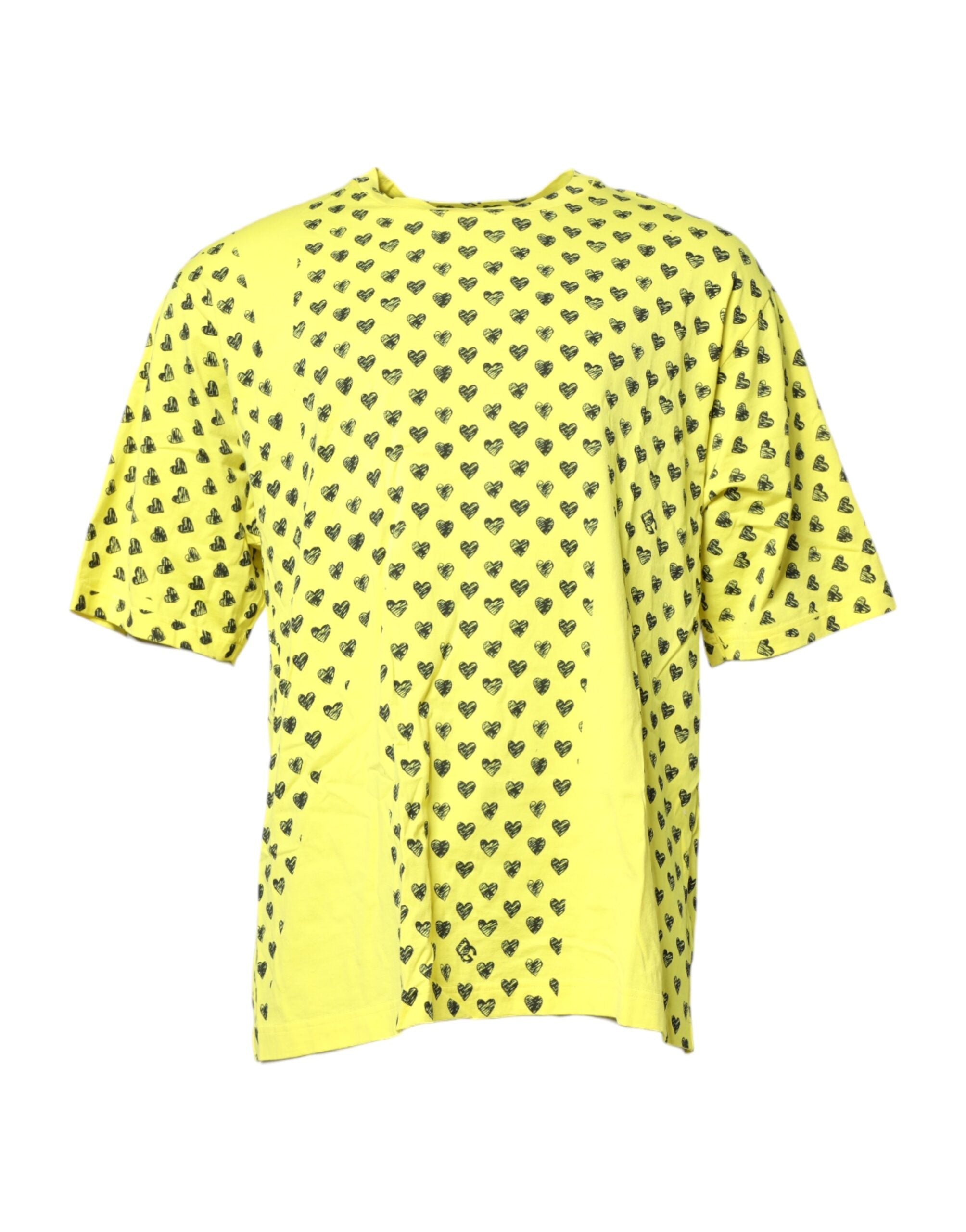Dolce & Gabbana Yellow Cotton DG Heart Print Crew Neck Men's T-shirt (Pre-Owned)