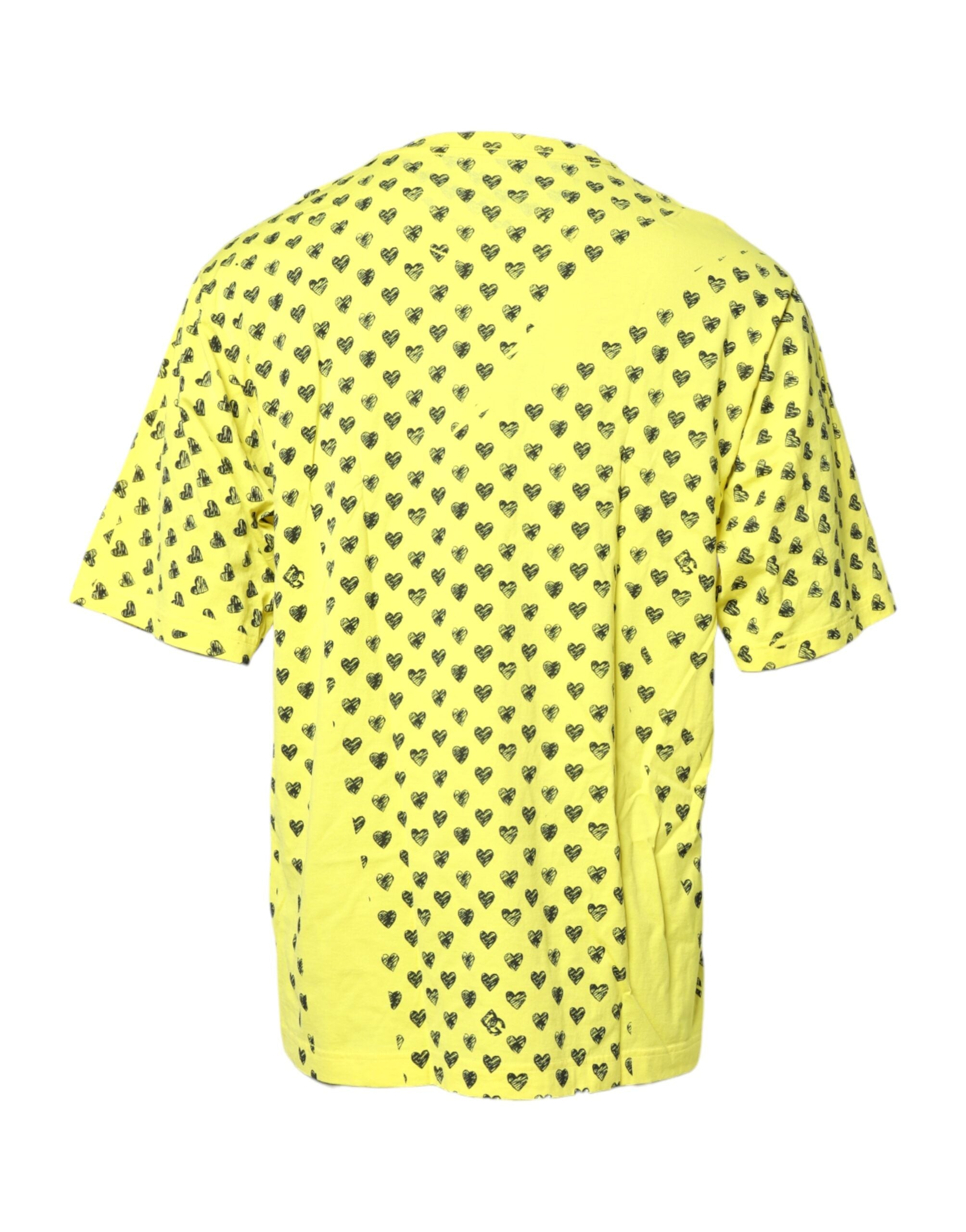 Dolce & Gabbana Yellow Cotton DG Heart Print Crew Neck Men's T-shirt (Pre-Owned)