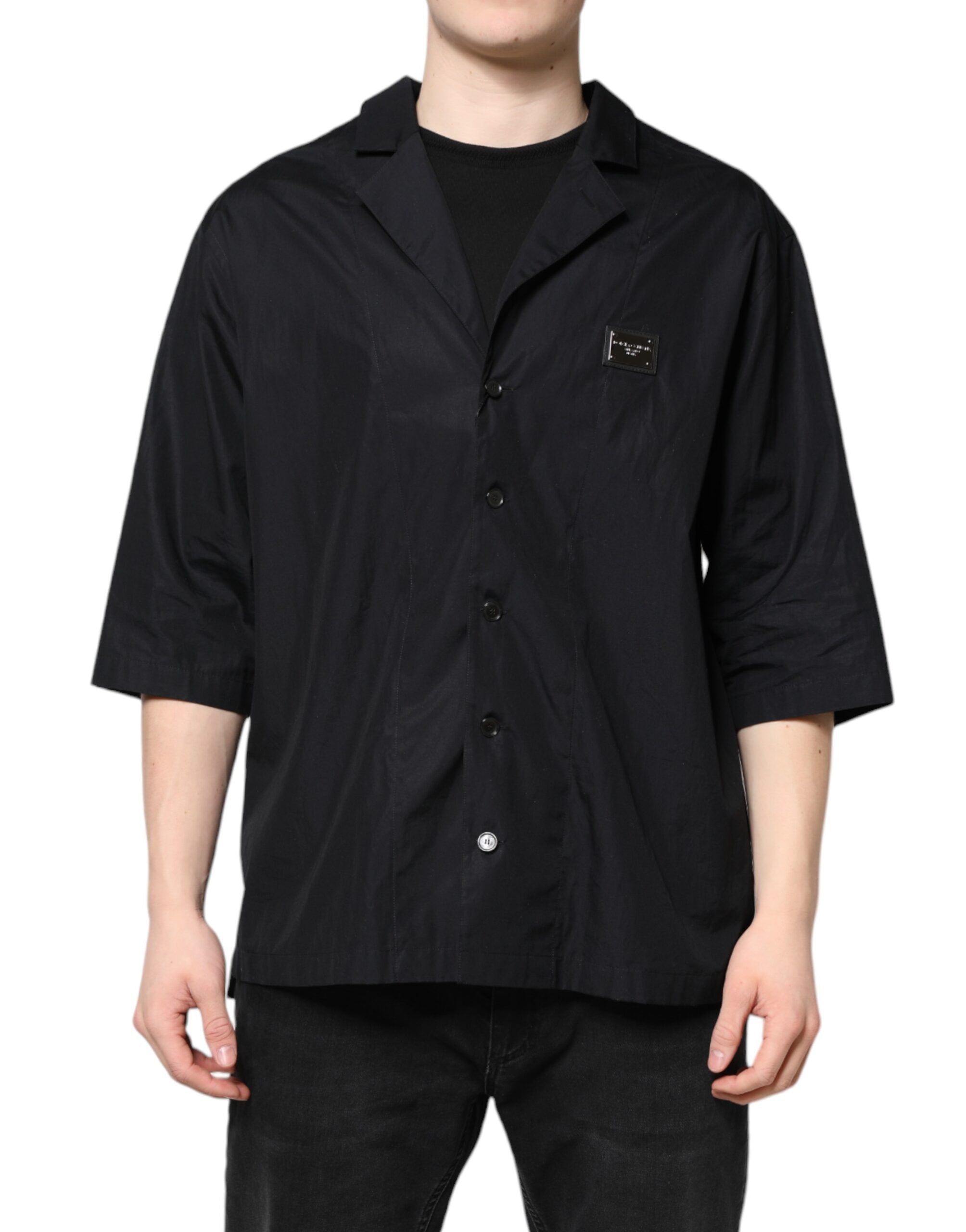 Dolce & Gabbana Black Short Sleeves Button Down Casual Men's Shirt (Pre-Owned)