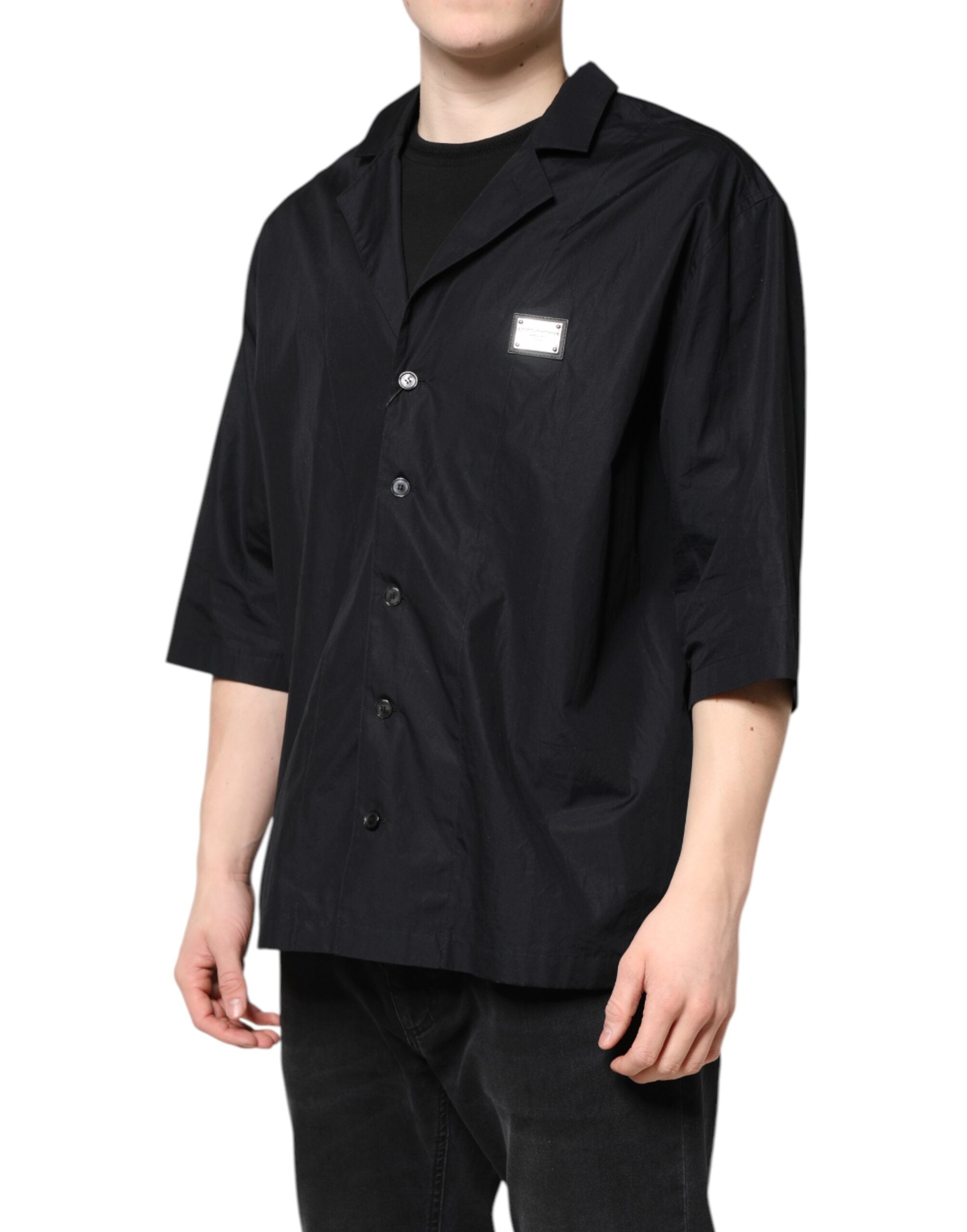 Dolce & Gabbana Black Short Sleeves Button Down Casual Men's Shirt (Pre-Owned)