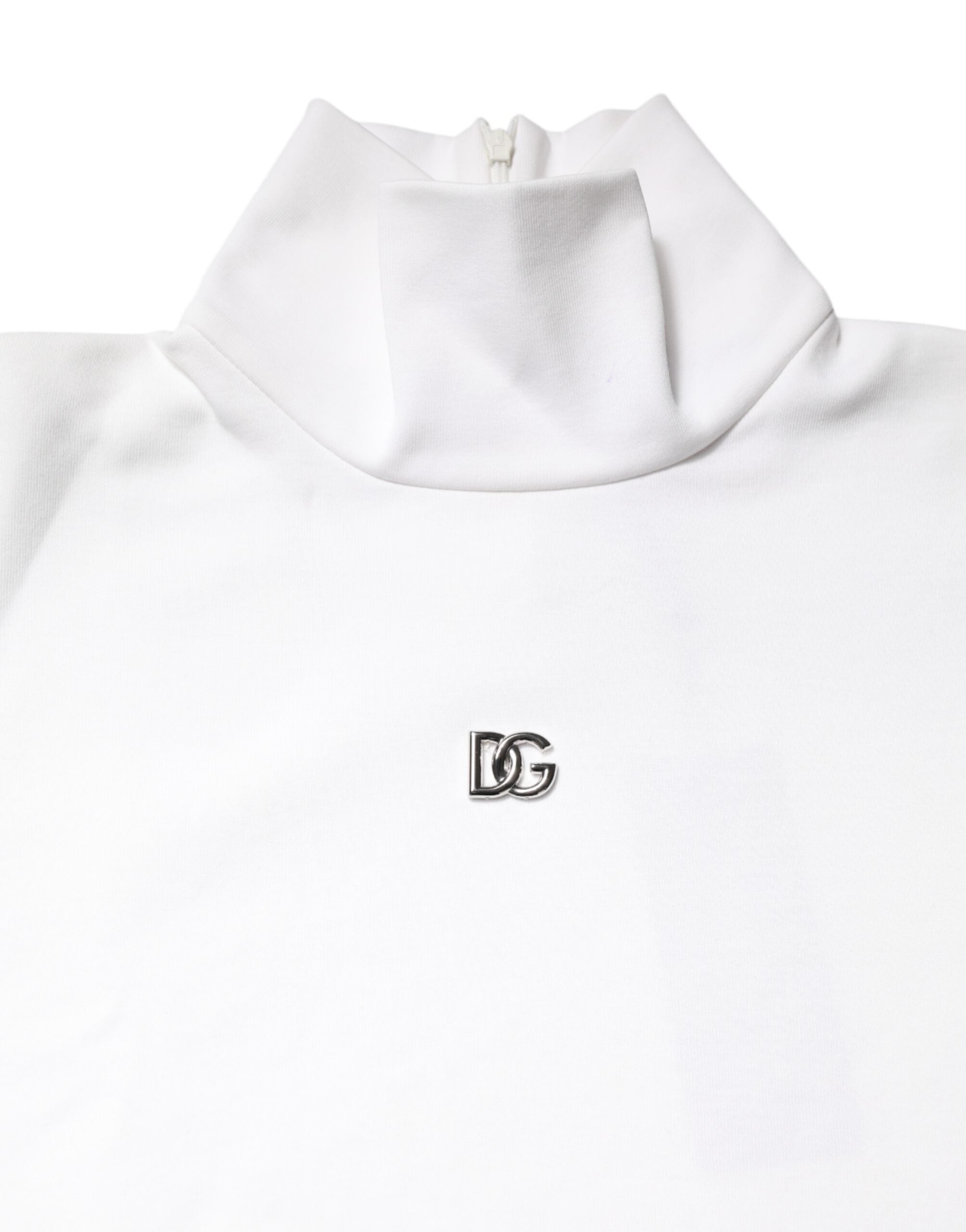 Dolce & Gabbana White Cotton Turtleneck DG Applique Men's T-shirt (Pre-Owned)