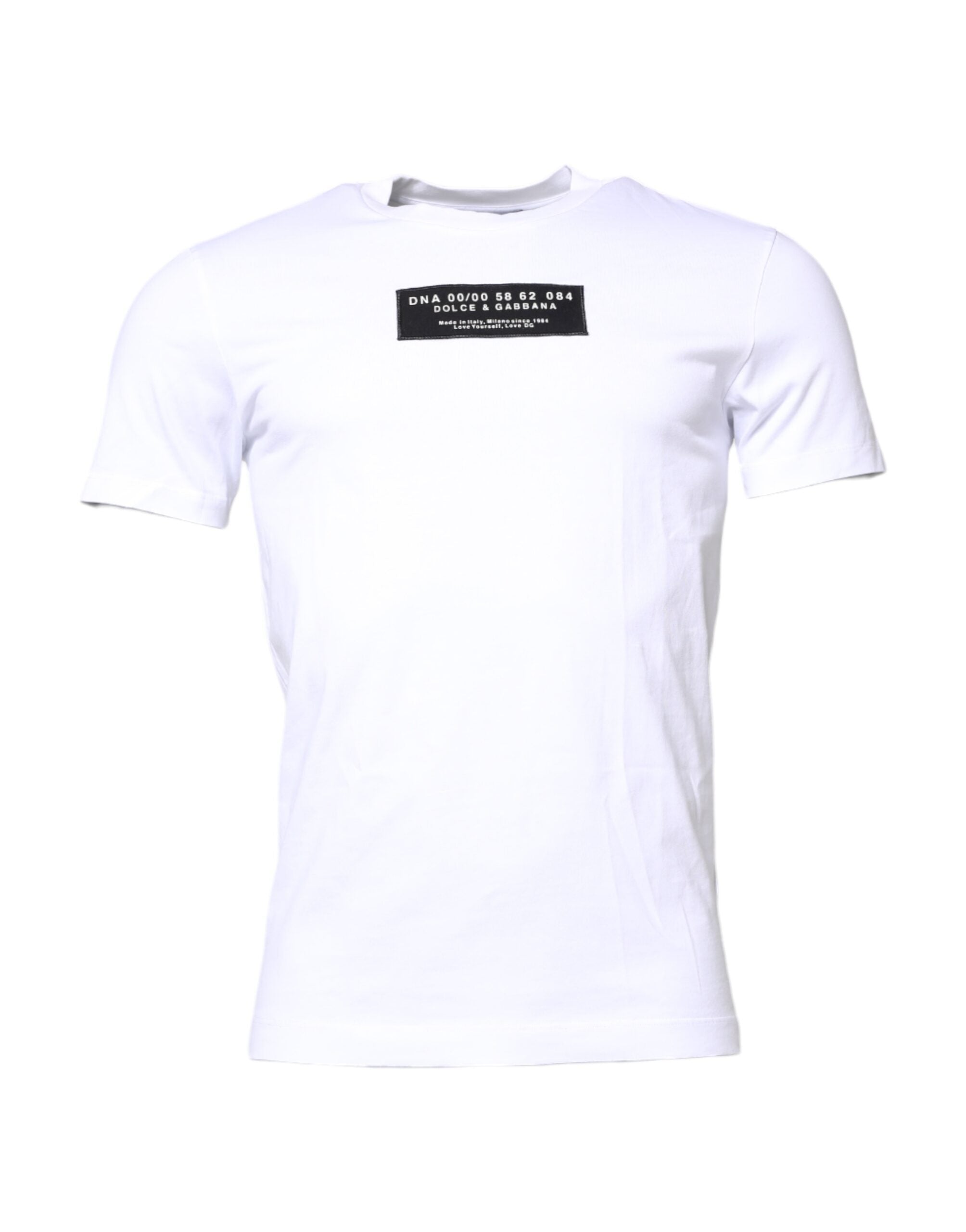 Dolce & Gabbana White Cotton Logo Patch Crew Neck Men's T-shirt (Pre-Owned)