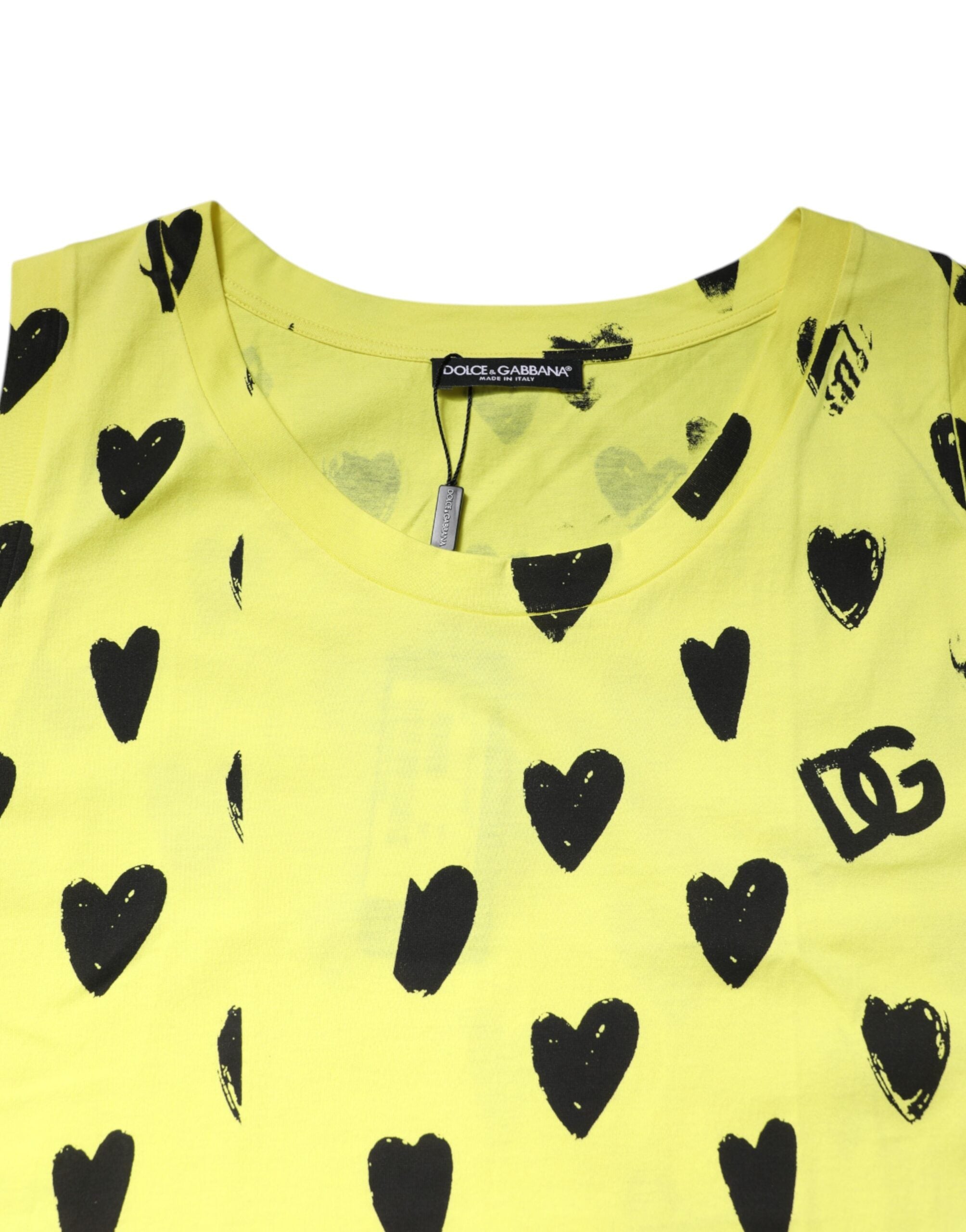 Dolce & Gabbana Yellow Cotton Sleeveless DG Heart Men's T-shirt (Pre-Owned)
