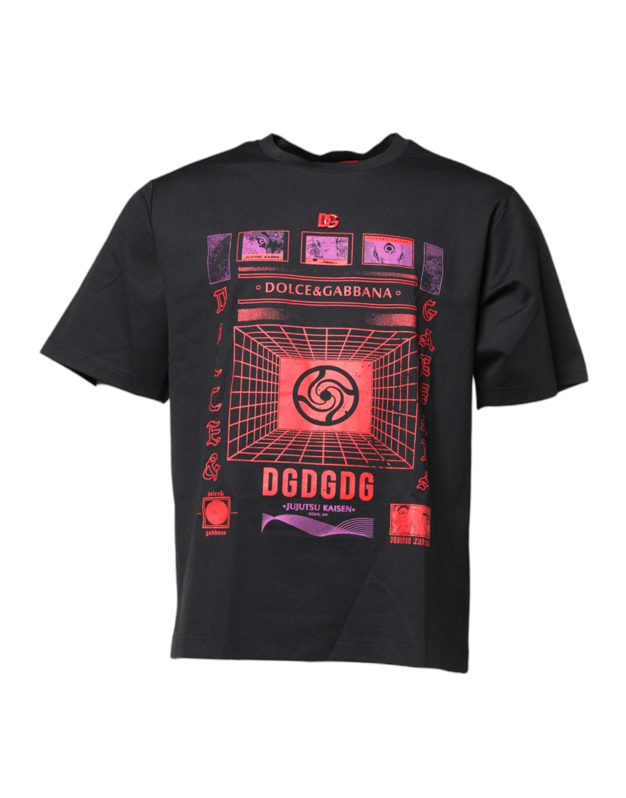 Dolce & Gabbana Black Cotton Graphic Print Crew Neck Men's T-shirt