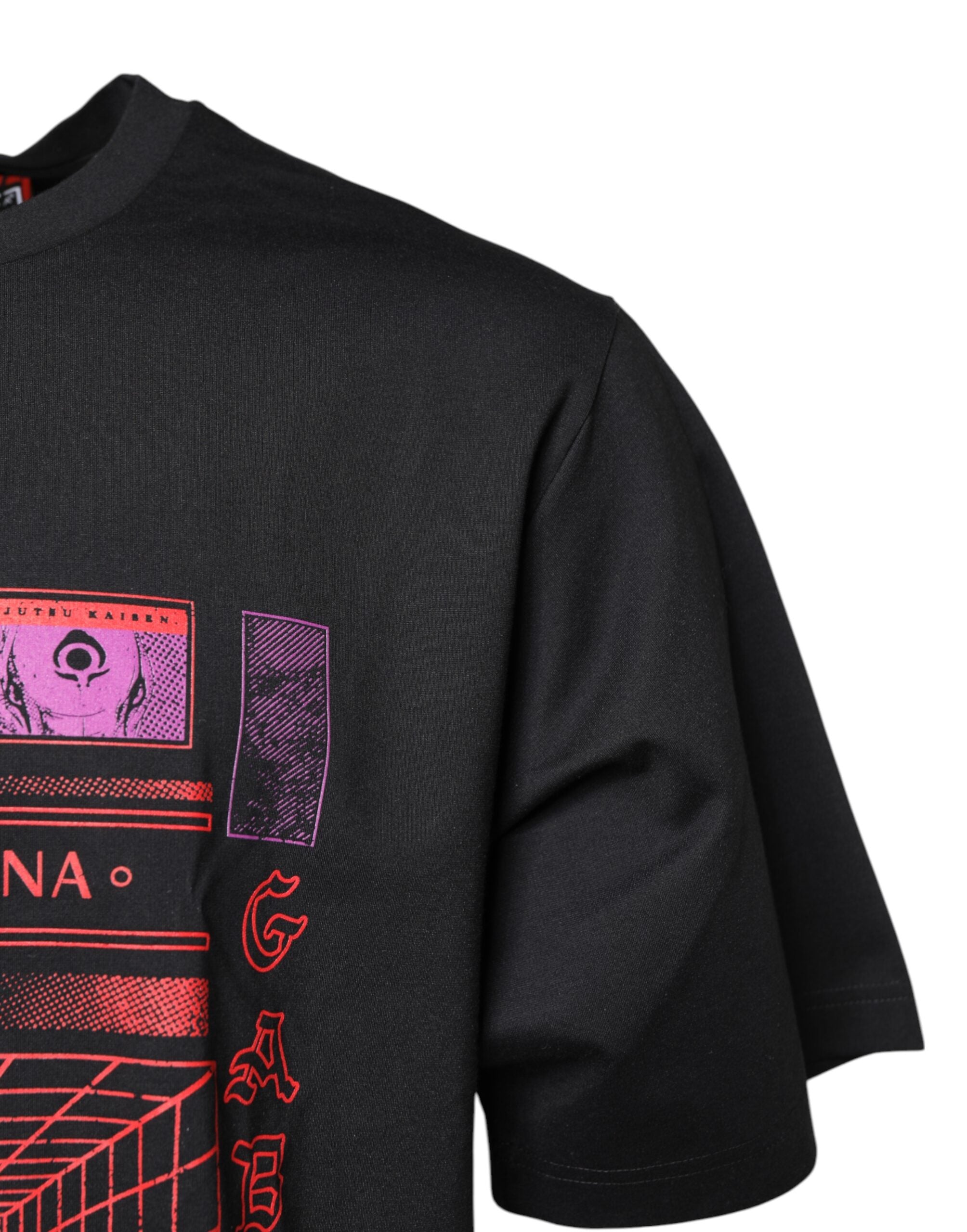 Dolce & Gabbana Black Cotton Graphic Print Crew Neck Men's T-shirt