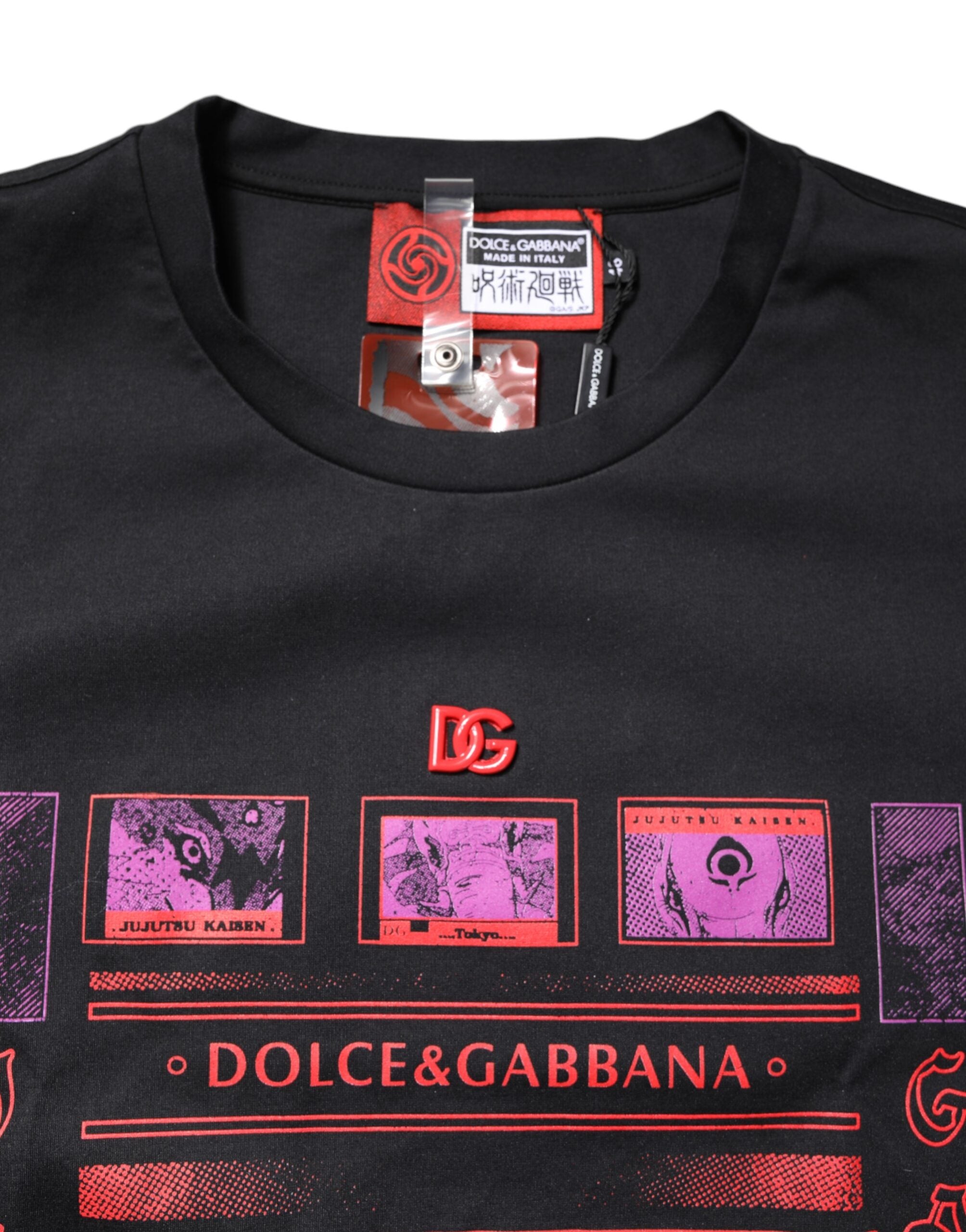 Dolce & Gabbana Black Cotton Graphic Print Crew Neck Men's T-shirt