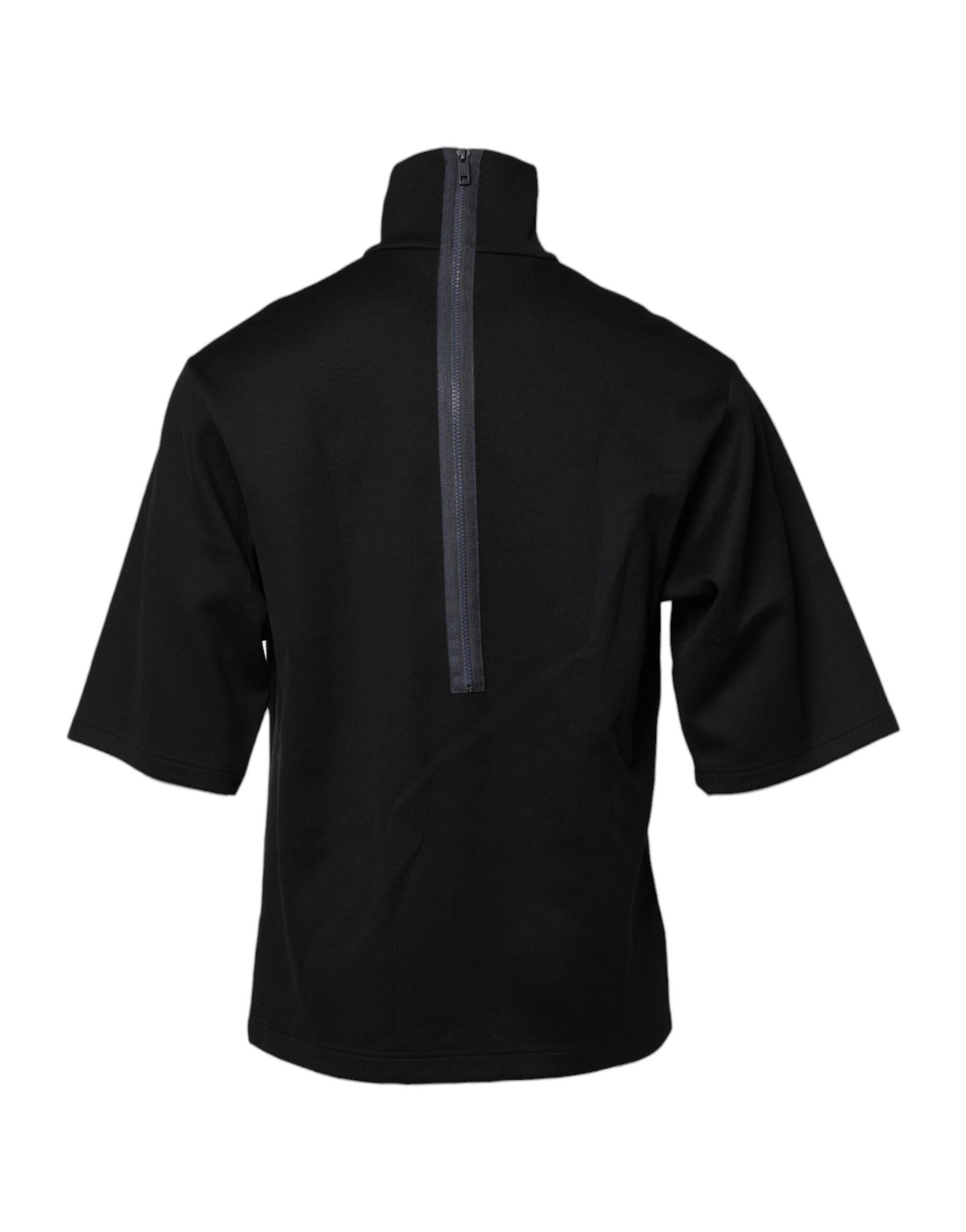 Dolce & Gabbana Black Cotton DG Print Turtleneck Men's T-shirt