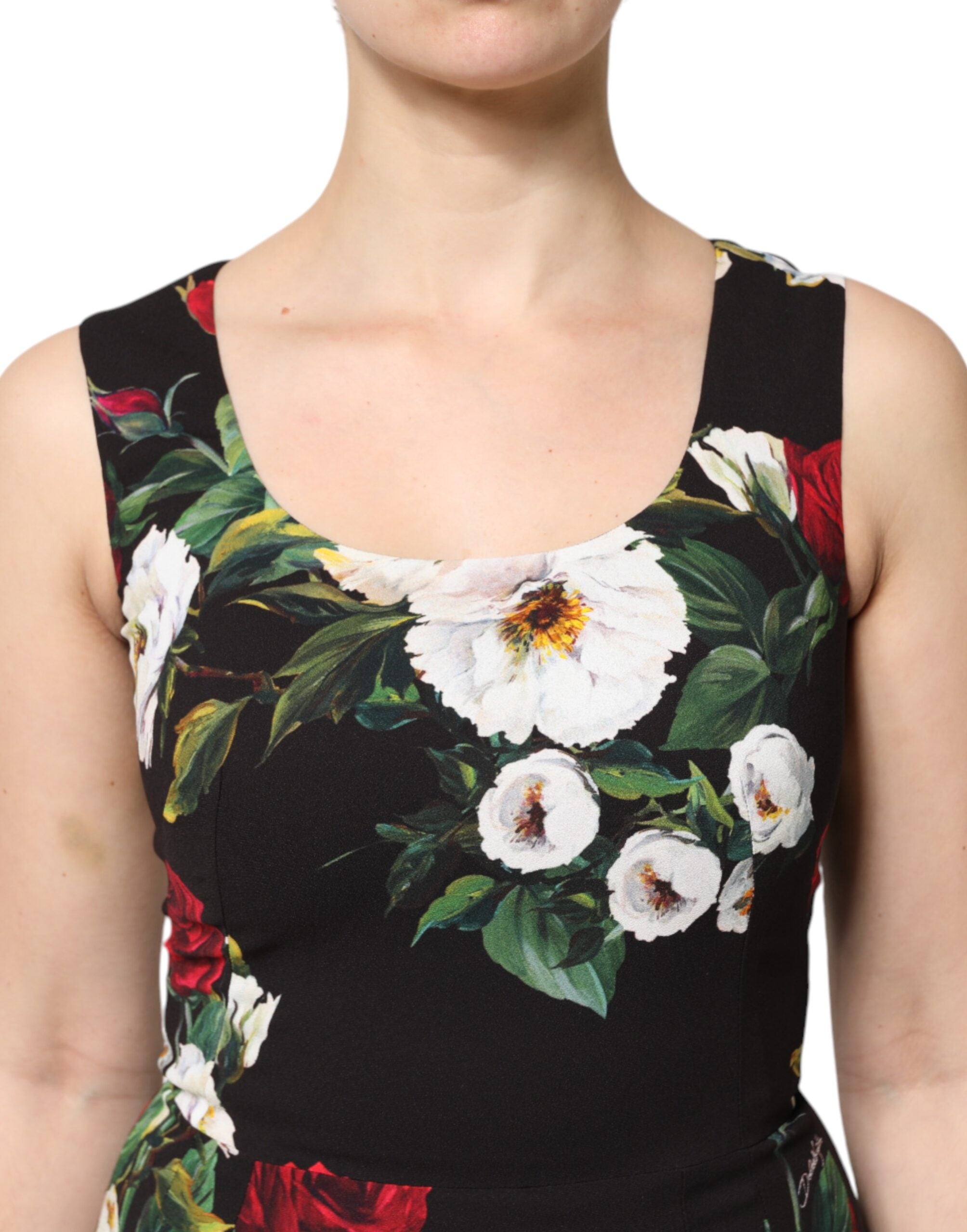 Dolce & Gabbana Black Floral Print Sleeveless Sheath Women's Dress