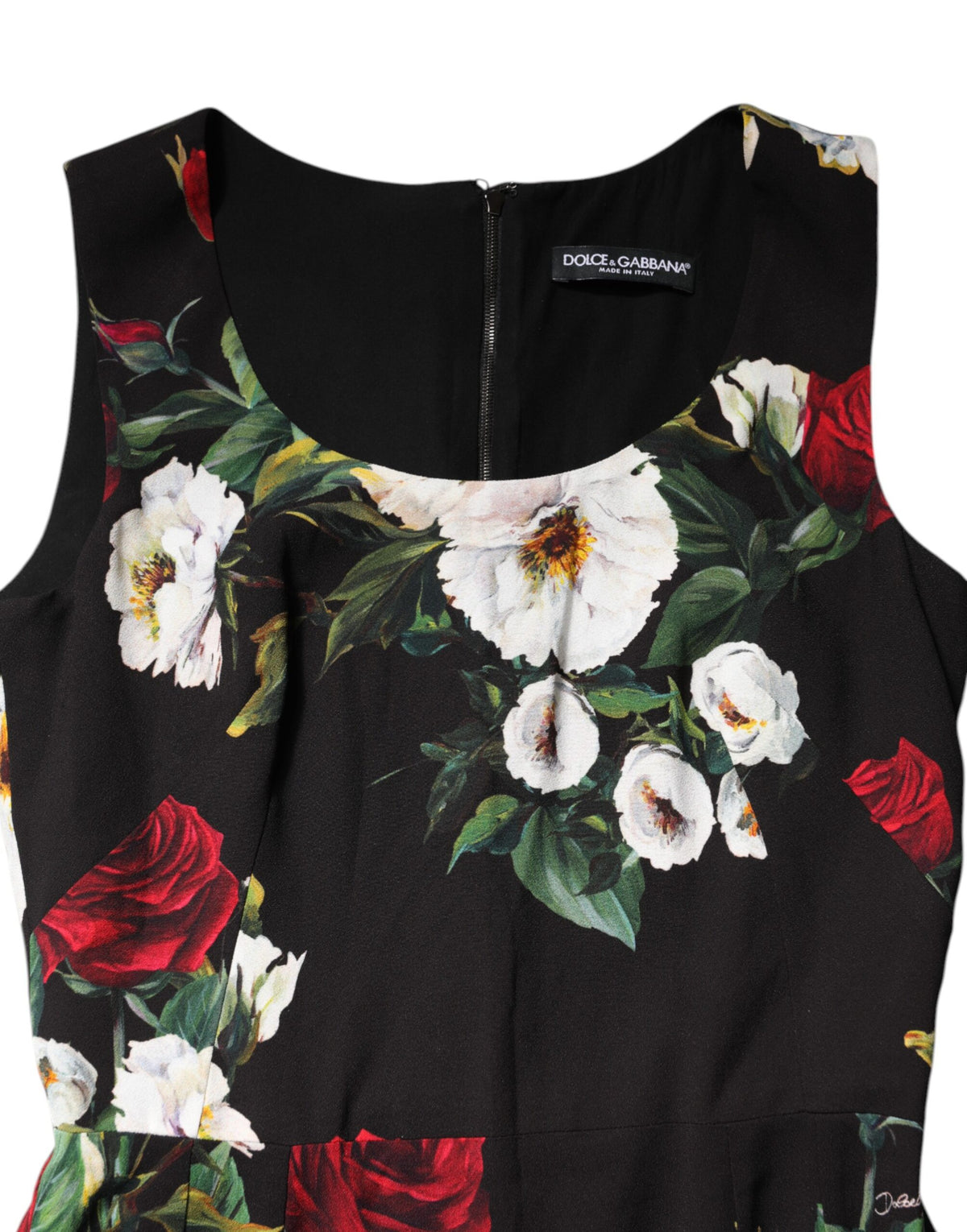 Dolce & Gabbana Black Floral Print Sleeveless Sheath Women's Dress