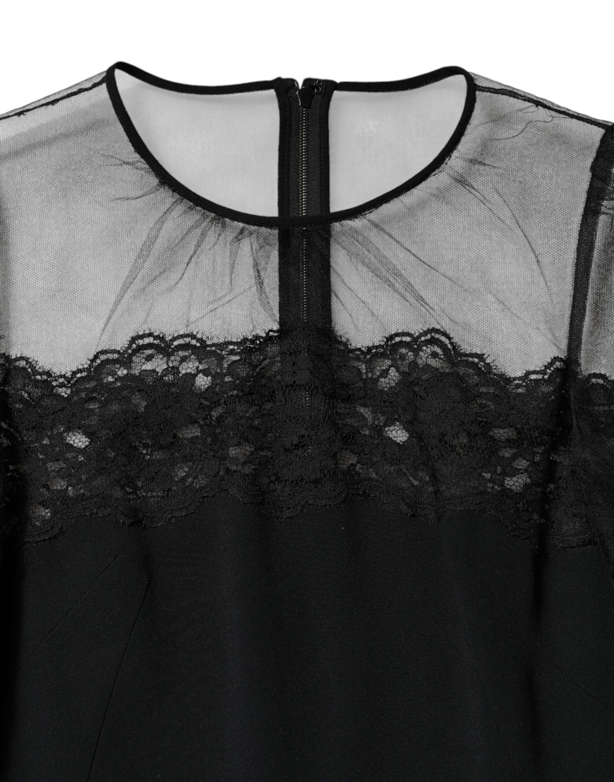 Dolce & Gabbana Black Lace Trim Nylon Tulle Sheath Midi Women's Dress (Pre-Owned)