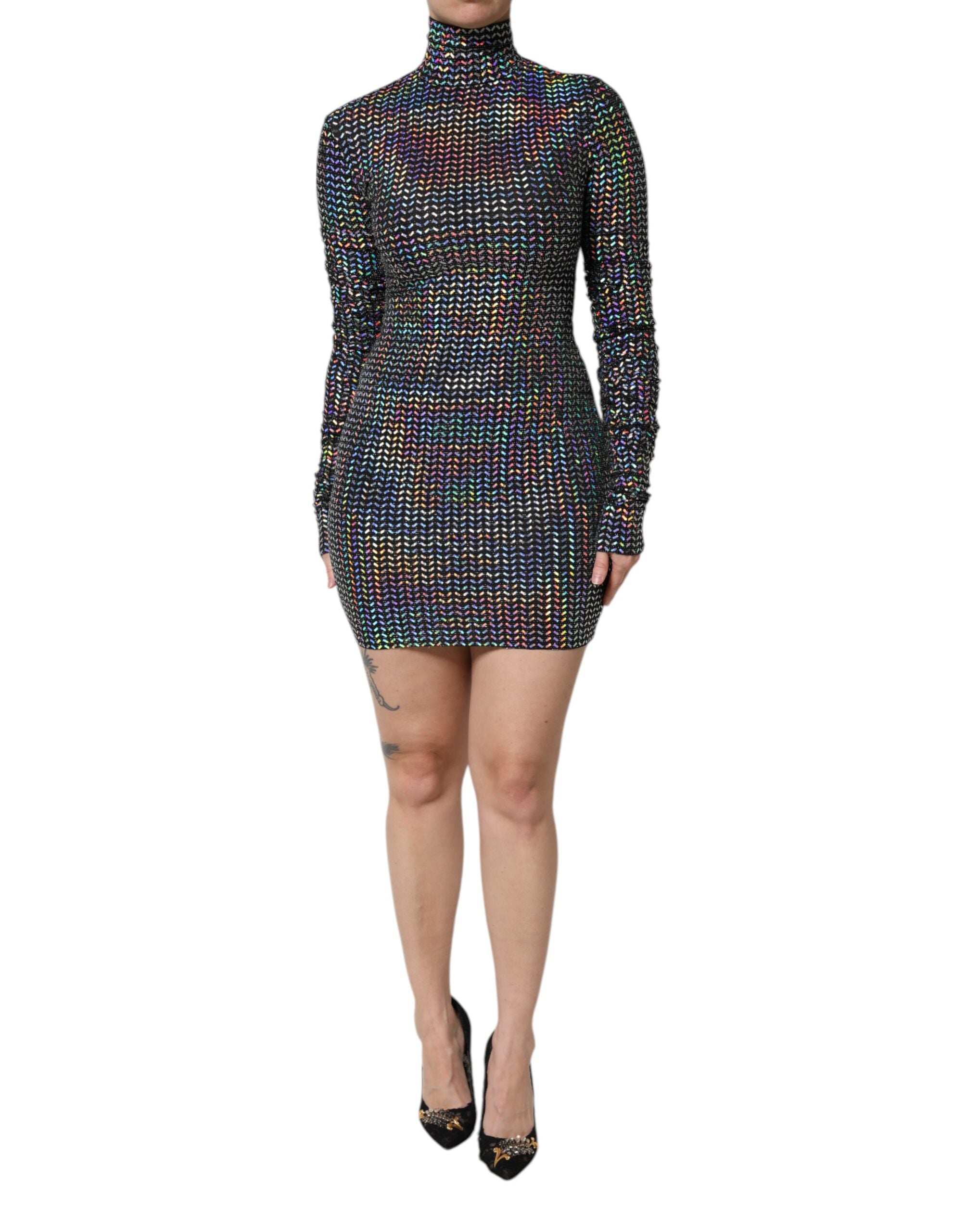 Dolce & Gabbana Black Embellished Nylon Bodycon Mini Women's Dress (Pre-Owned)