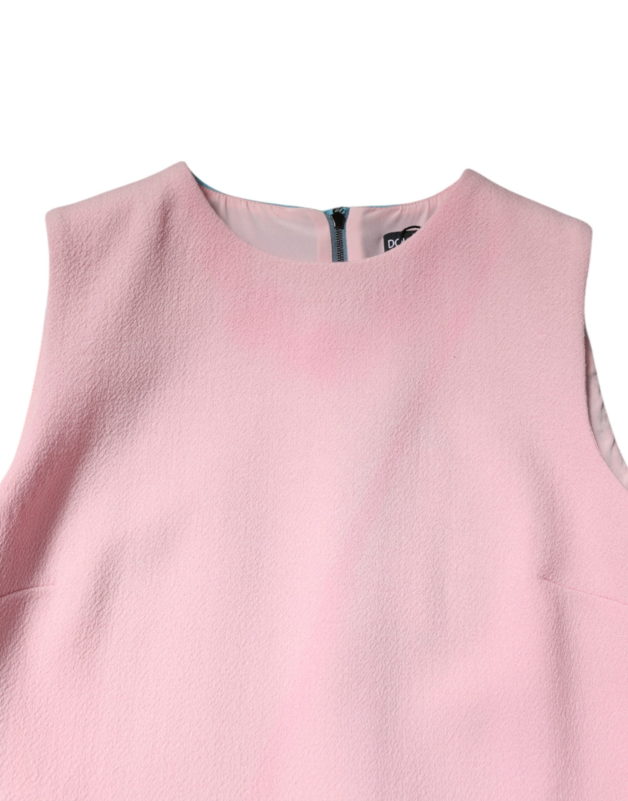 Dolce & Gabbana Pink Blue Wool Sleeveless Shift Mini Women's Dress (Pre-Owned)