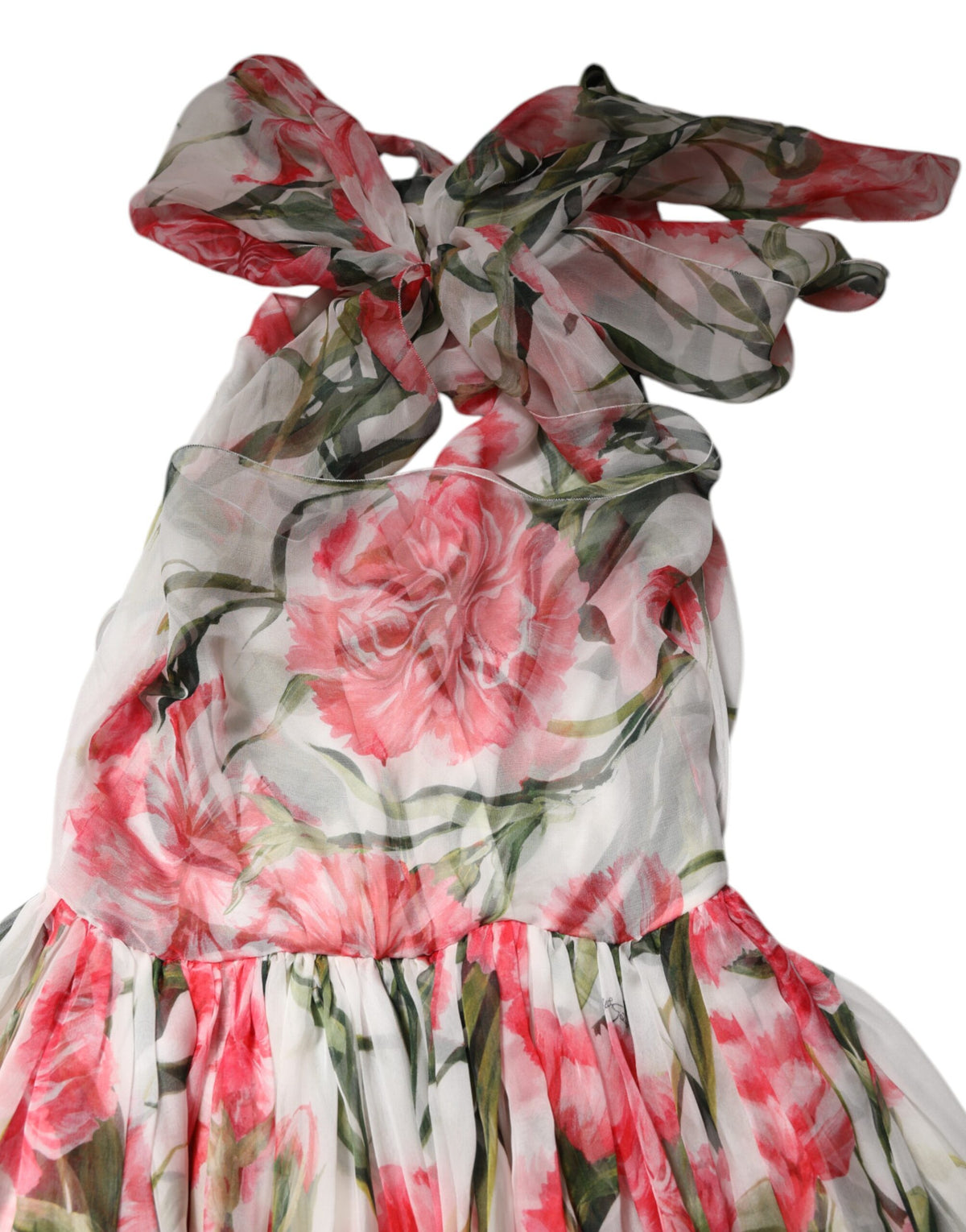 Dolce & Gabbana White Floral Silk Halter A-line Maxi Women's Dress (Pre-Owned)