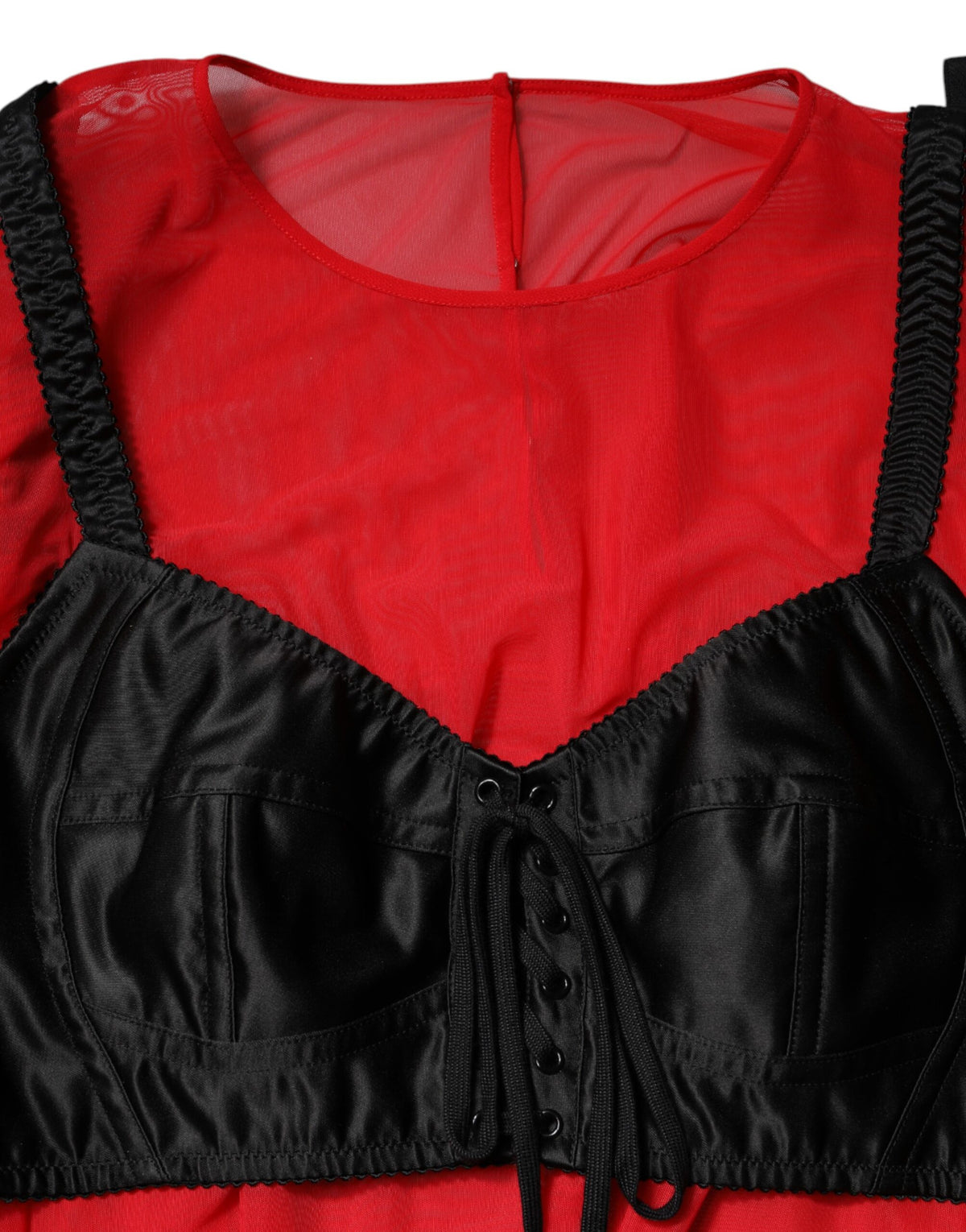 Dolce & Gabbana Red Black Bustier Detailing Long Sleeves Women's Top