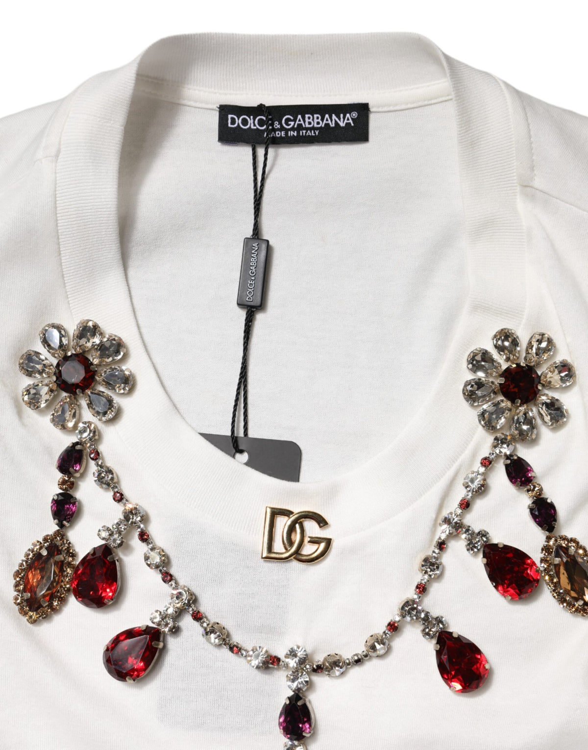Dolce & Gabbana White Cotton Logo Crystal Detailing Tank Women's Top (Pre-Owned)