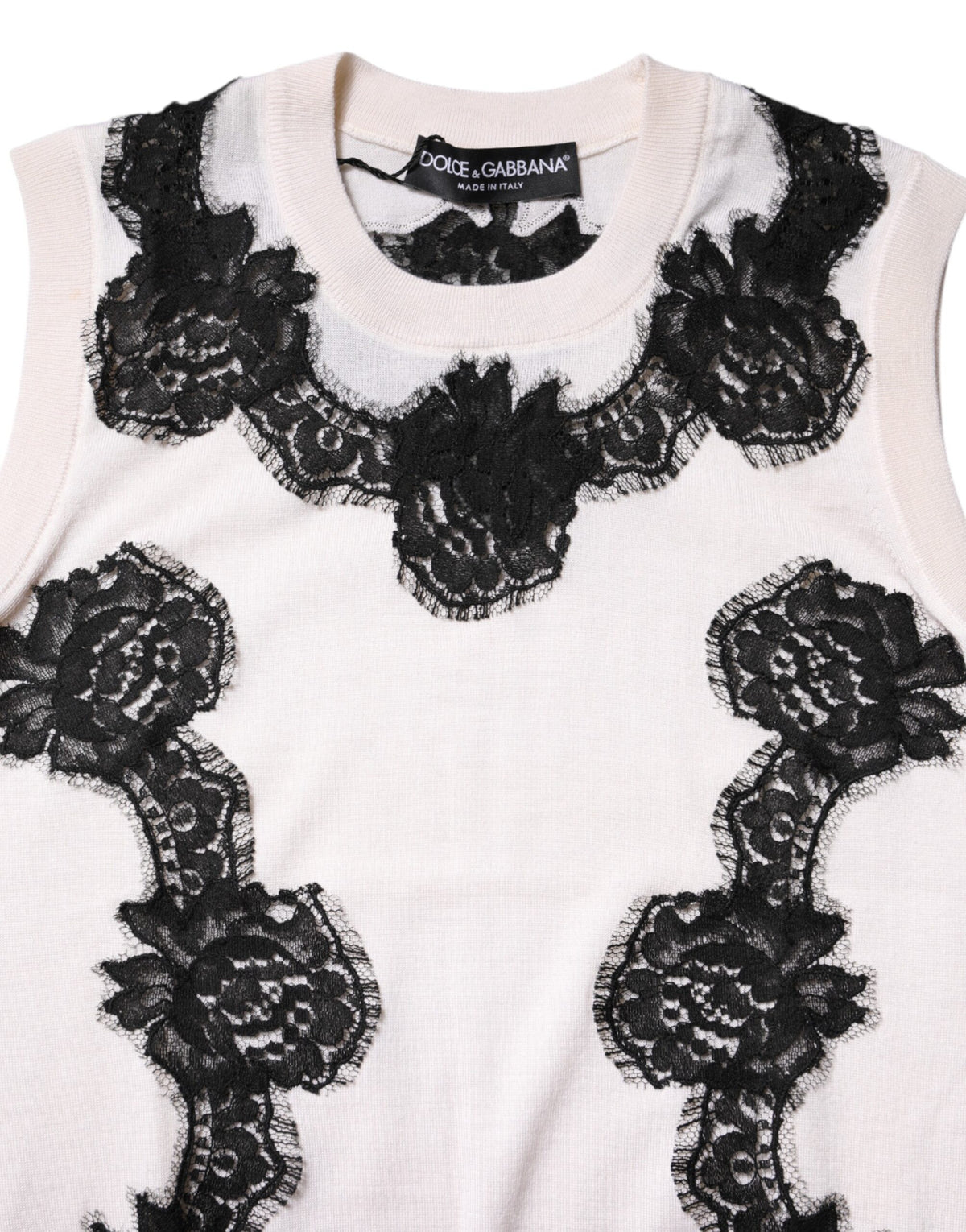 Dolce & Gabbana White Cashmere Floral Lace Detailing Tank Women's Top