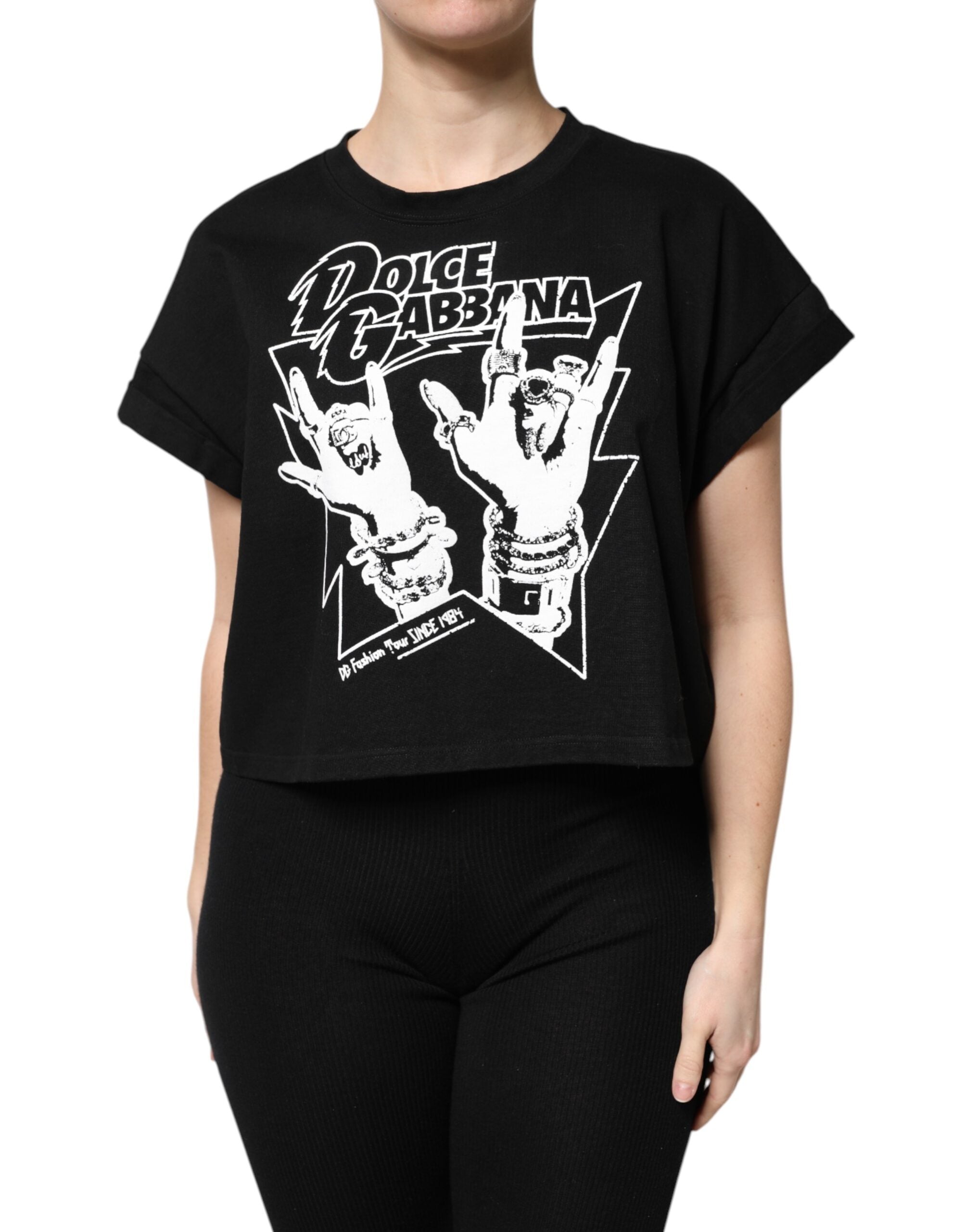 Dolce & Gabbana Black Cotton Printed Short Sleeves Women's T-shirt