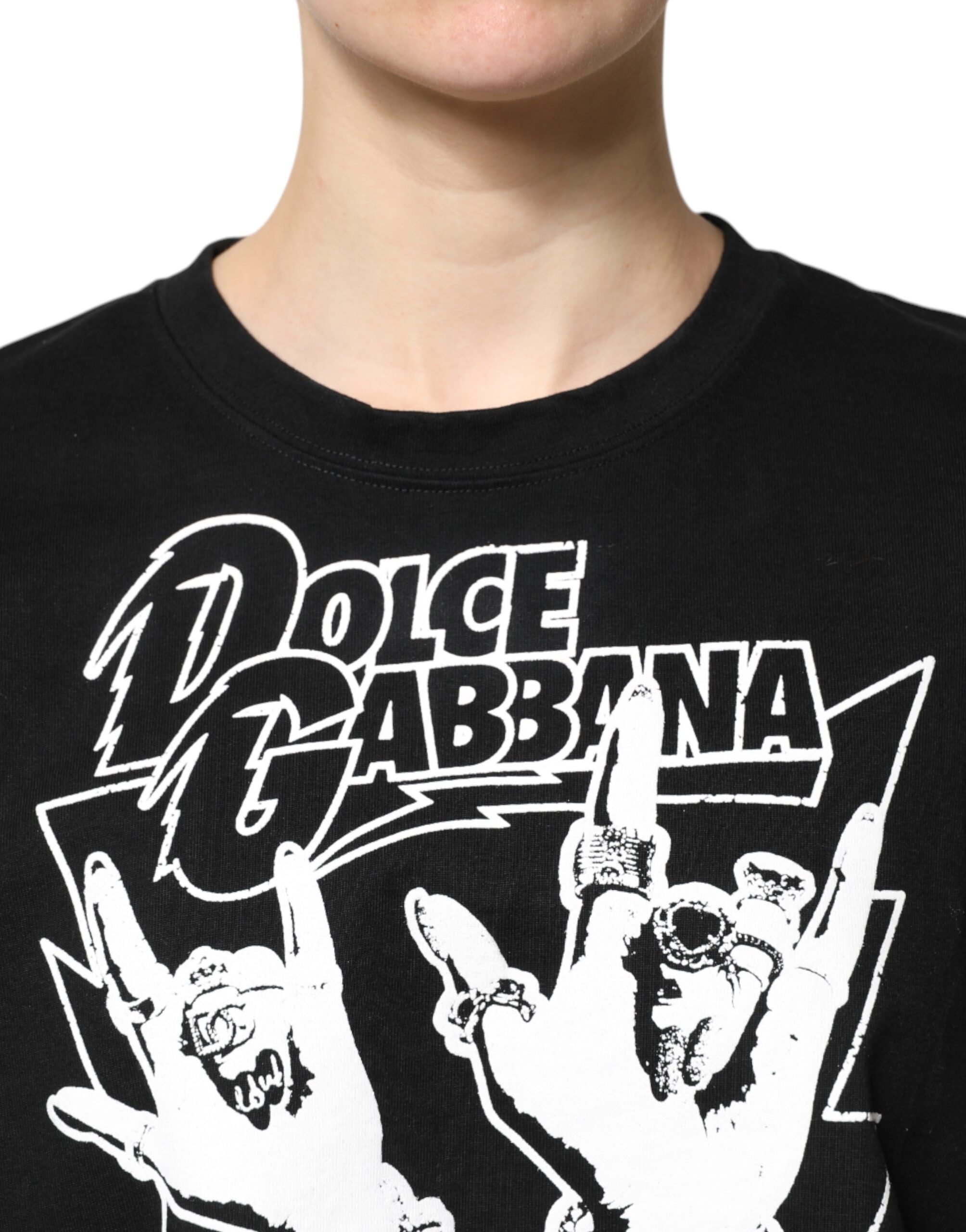 Dolce & Gabbana Black Cotton Printed Short Sleeves Women's T-shirt