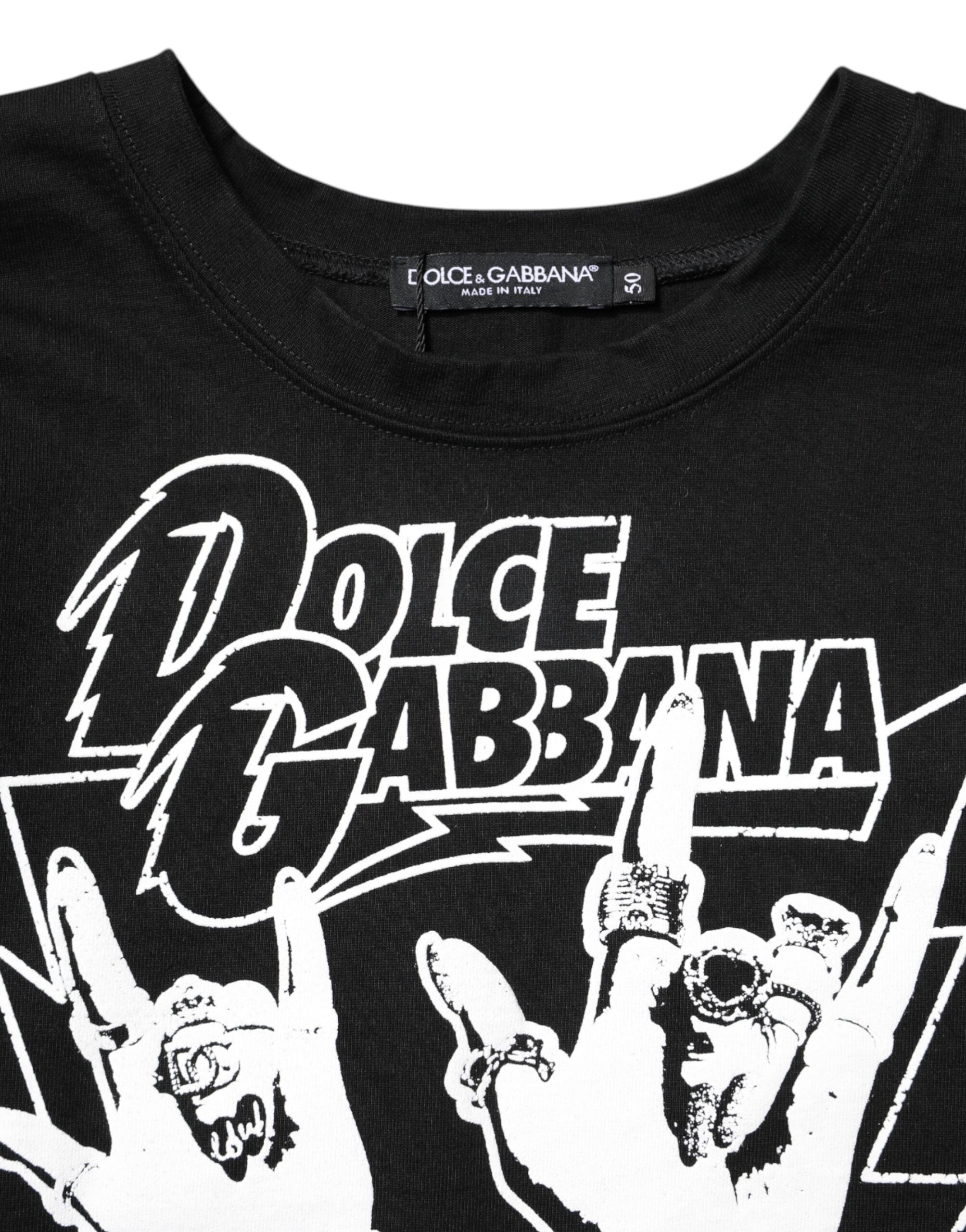 Dolce & Gabbana Black Cotton Printed Short Sleeves Women's T-shirt