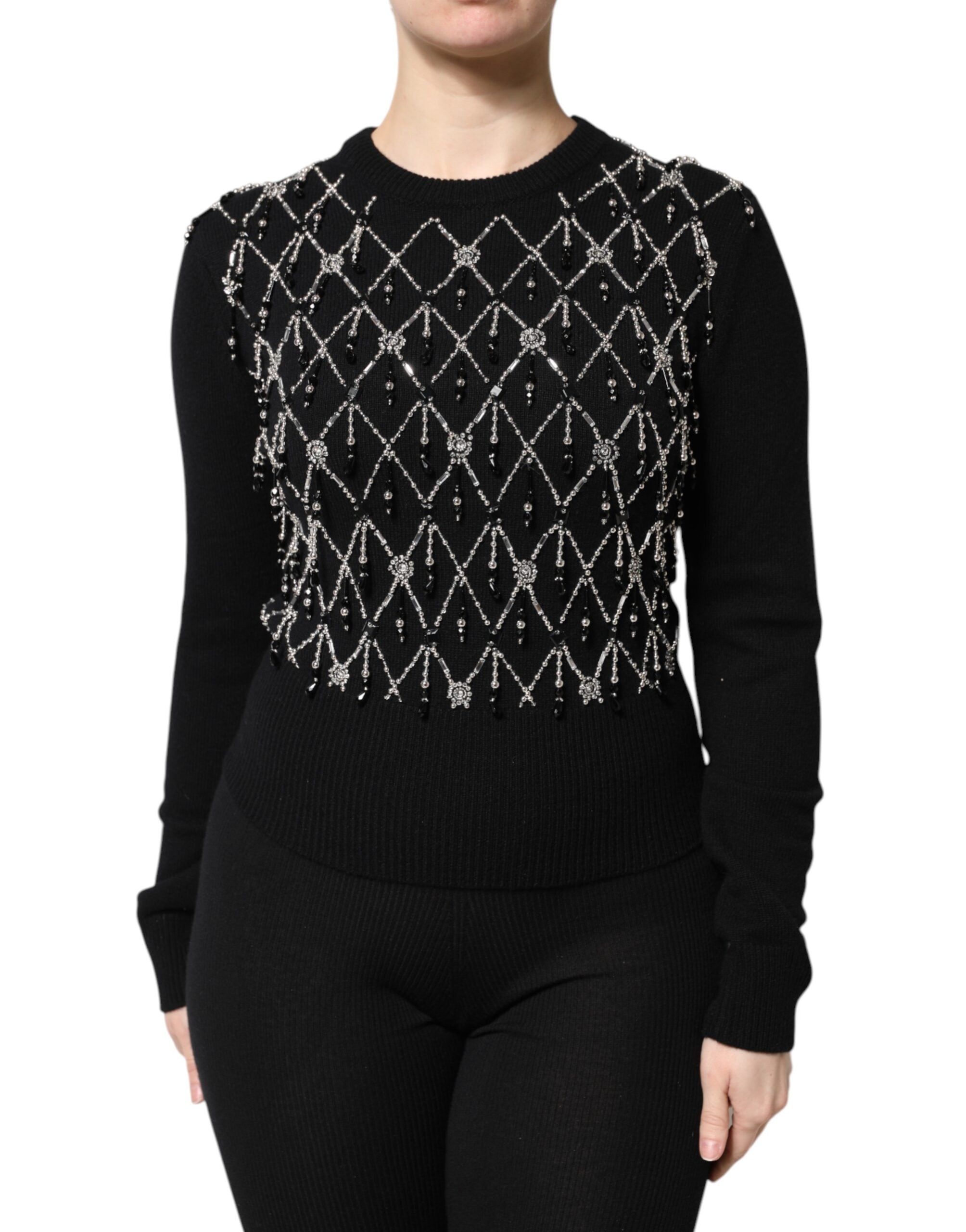 Dolce & Gabbana Black Cashmere Embellished Long Sleeves Women's Top