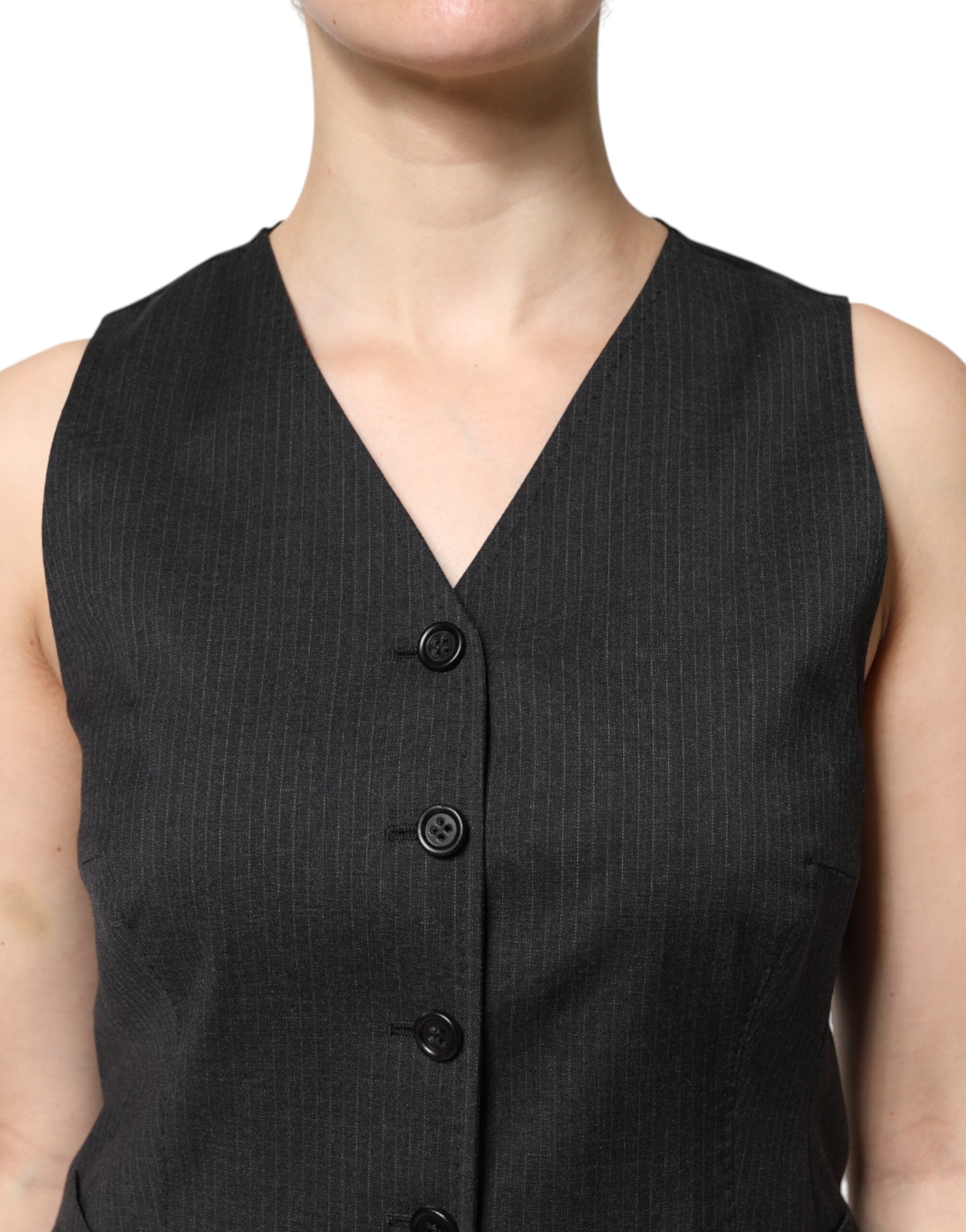 Dolce & Gabbana Black Striped Button Down Sleeveless Vest Women's Top