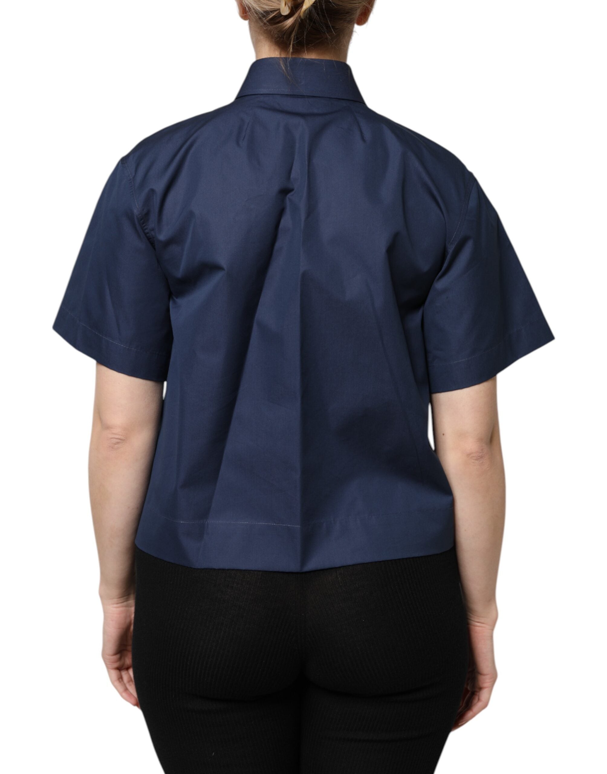 Dolce & Gabbana Blue Cotton Short Sleeves Button Down Women's Top