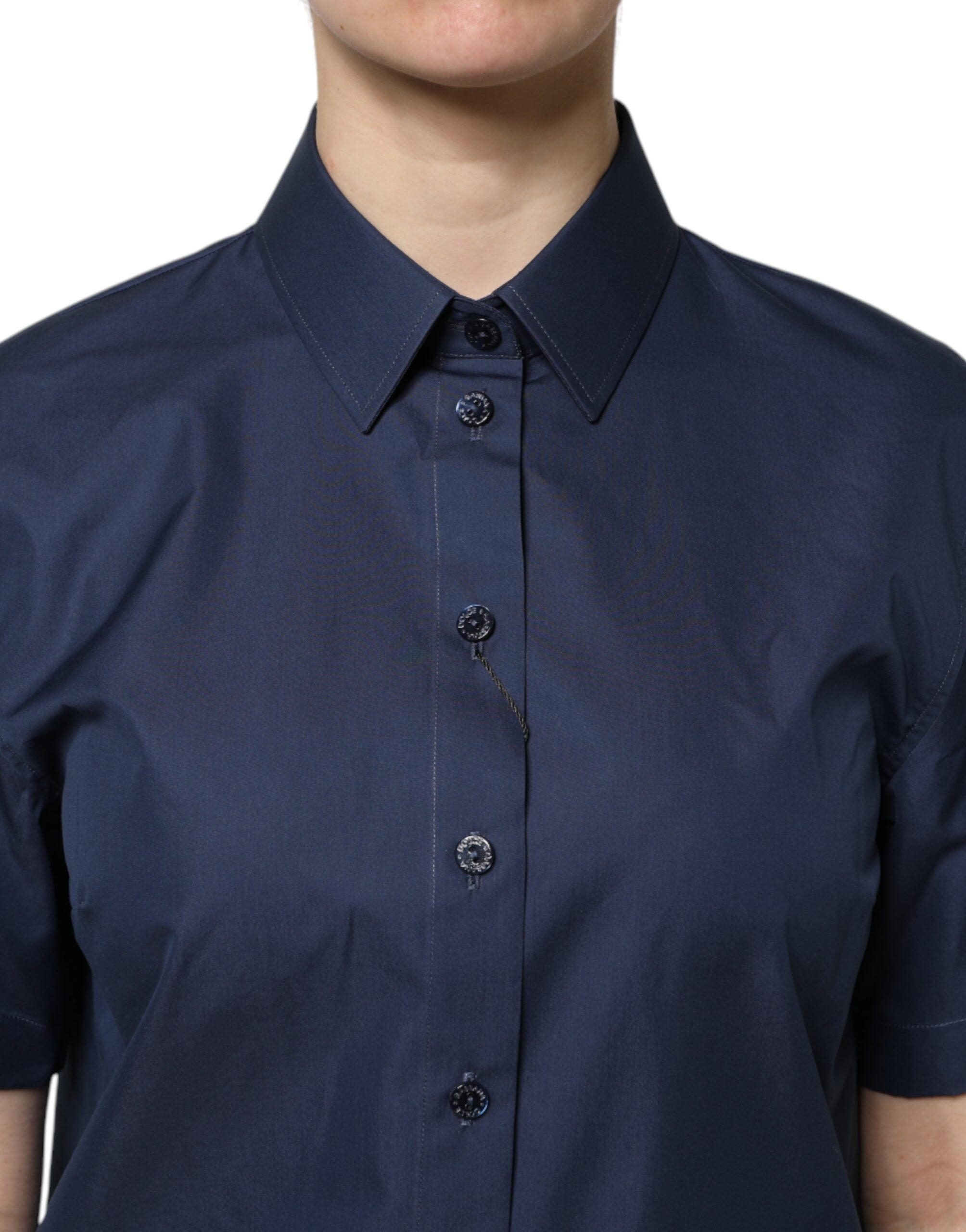 Dolce & Gabbana Blue Cotton Short Sleeves Button Down Women's Top